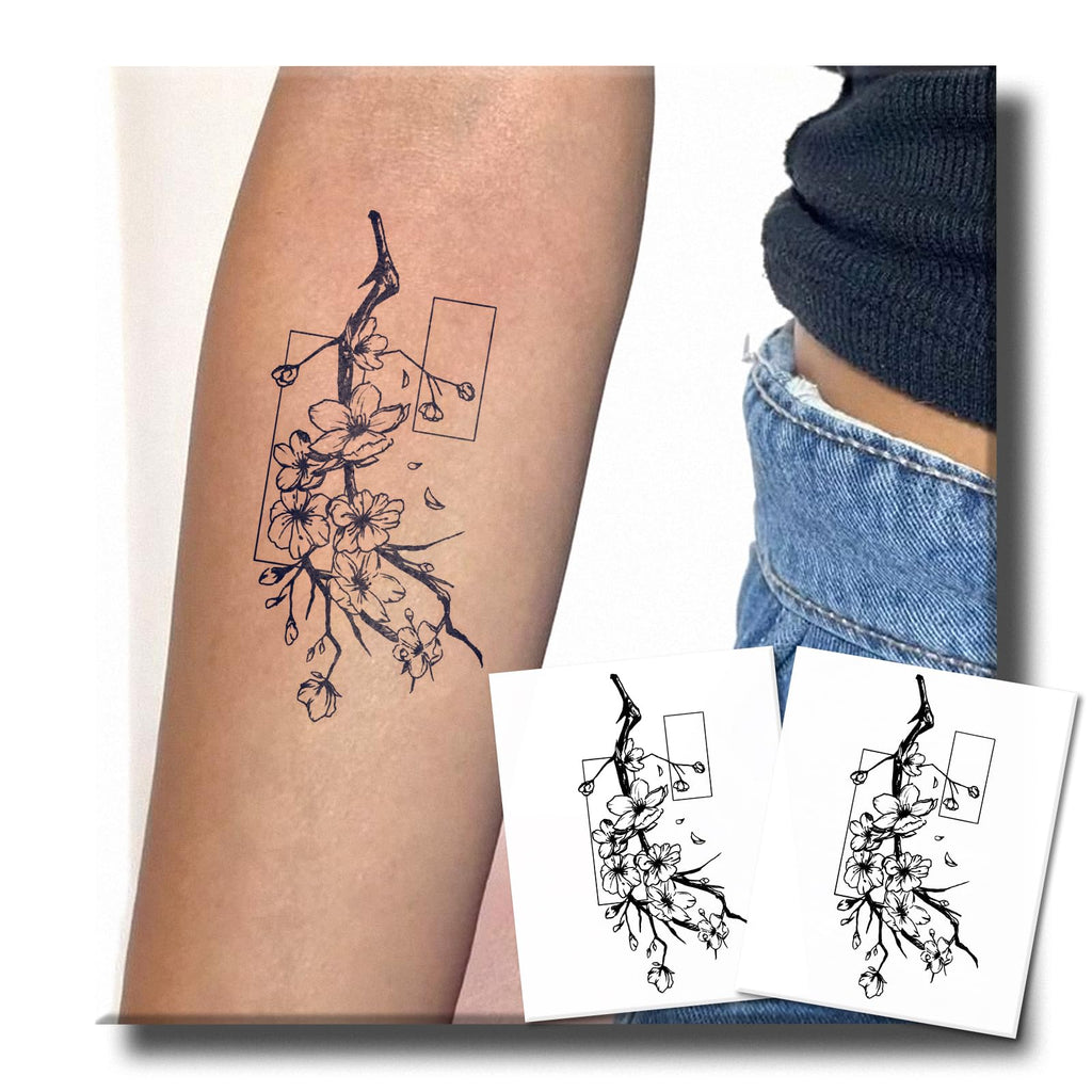 UBICA Semi-Permanent Tattoo 2 Sheets – Cherry Blossom Design, Lasts 2 Weeks, Waterproof & Realistic for Women