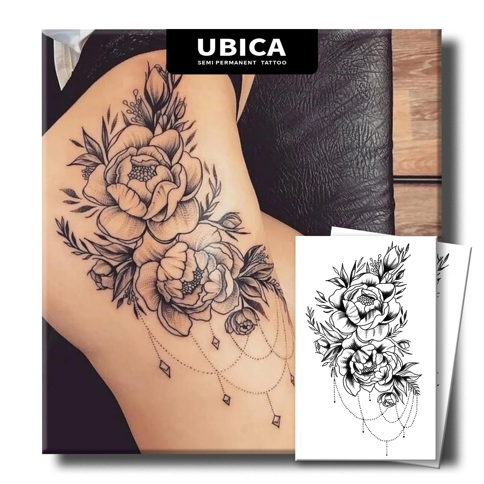 UBICA Tattoo Tech: Flower Design Large Semi-Permanent Tattoos – 7-15 Days, Waterproof & Skin-Friendly