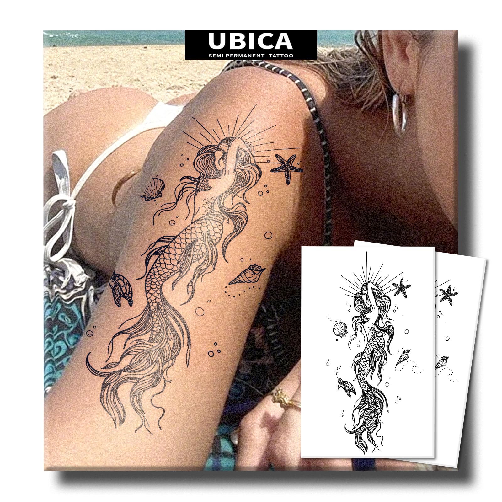 UBICA Large Semi Permanent Tattoo – 2 Sheets, 1–2 Week Wear, Waterproof & Realistic