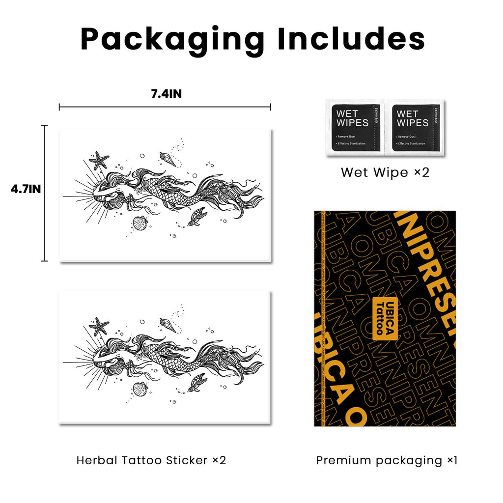 UBICA Large Semi Permanent Tattoo – 2 Sheets, 1–2 Week Wear, Waterproof & Realistic