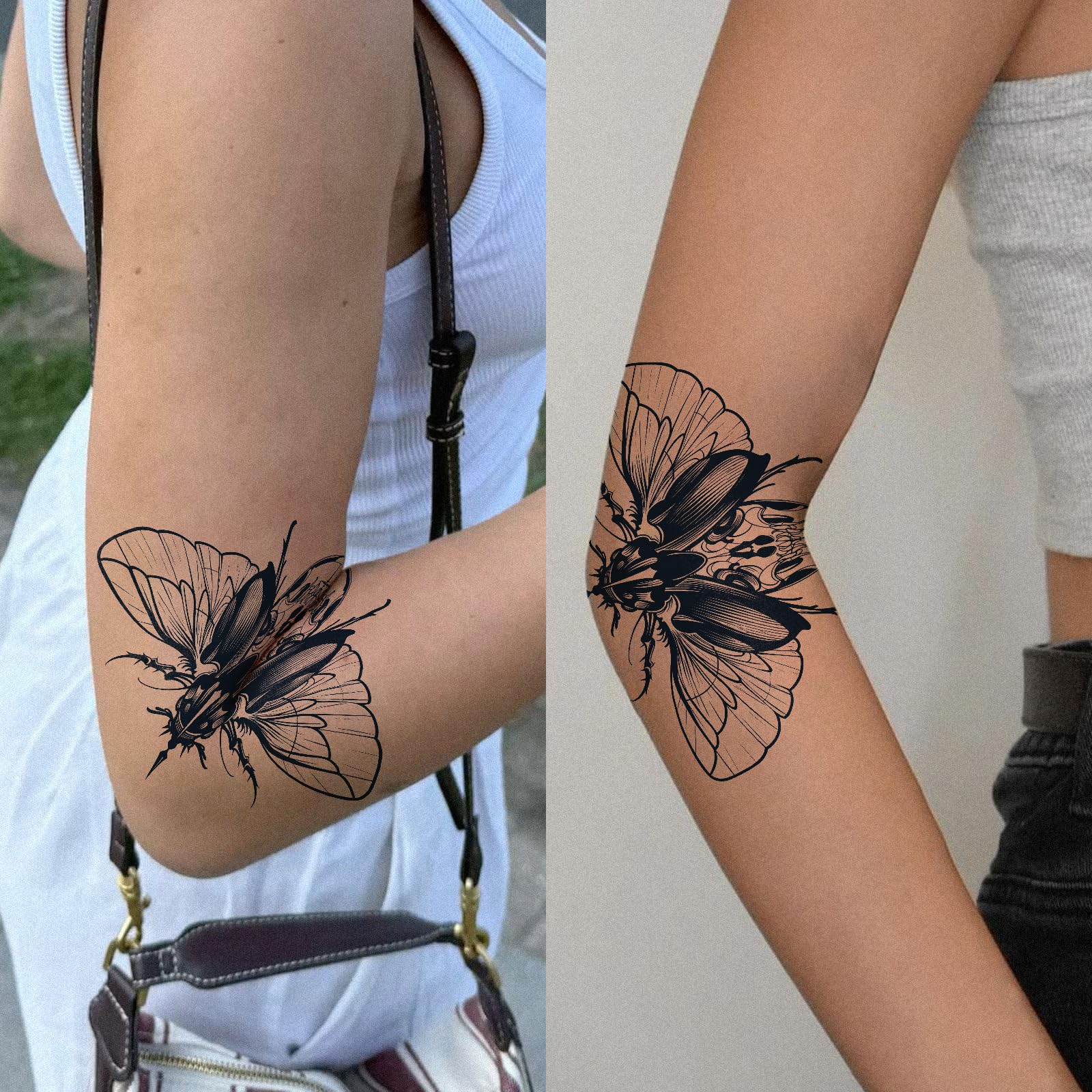 UBICA Tattoo Tech – 2-Sheet Dynamic Beetle Wing Semi-Permanent Tattoo, Waterproof Black Branch Wrist Art