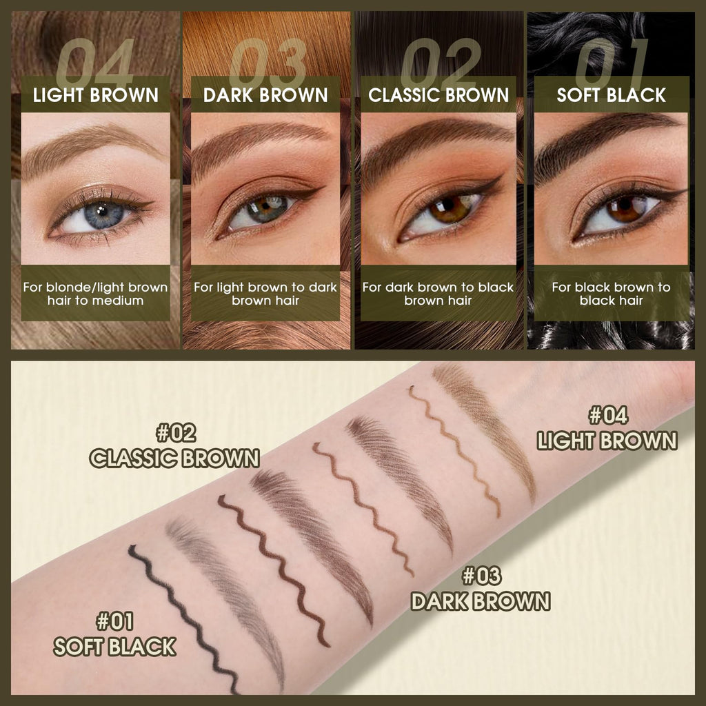UCANBE Dual-Ended Eyebrow Pen + Gel Liner — 4-Fork Tip, Spoolie Brush, Hair-Like Brows in Dark Brown