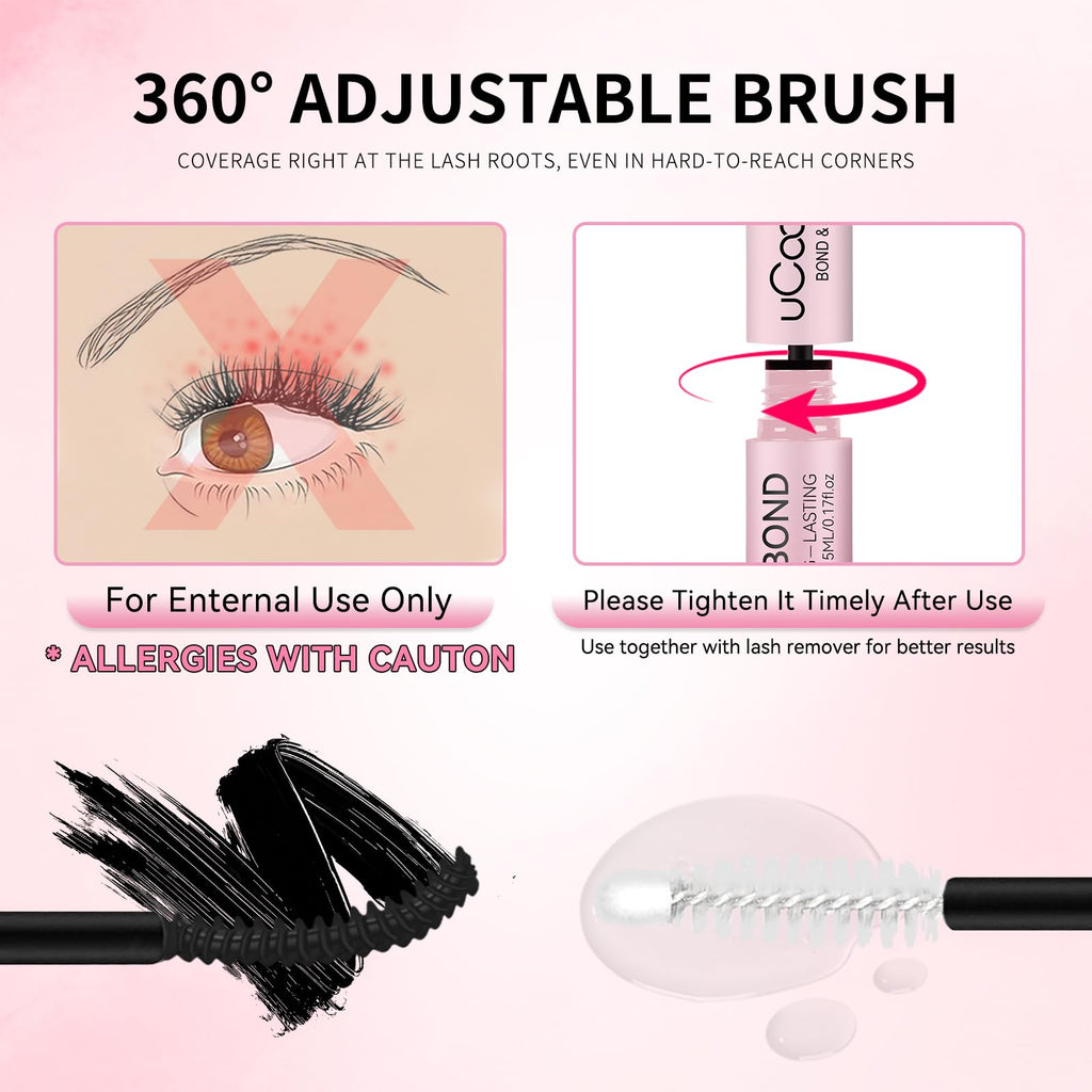 uCoolMe Lash Bond & Seal Waterproof 10ml — 2-in-1 Lash Glue for DIY Clusters (Black)