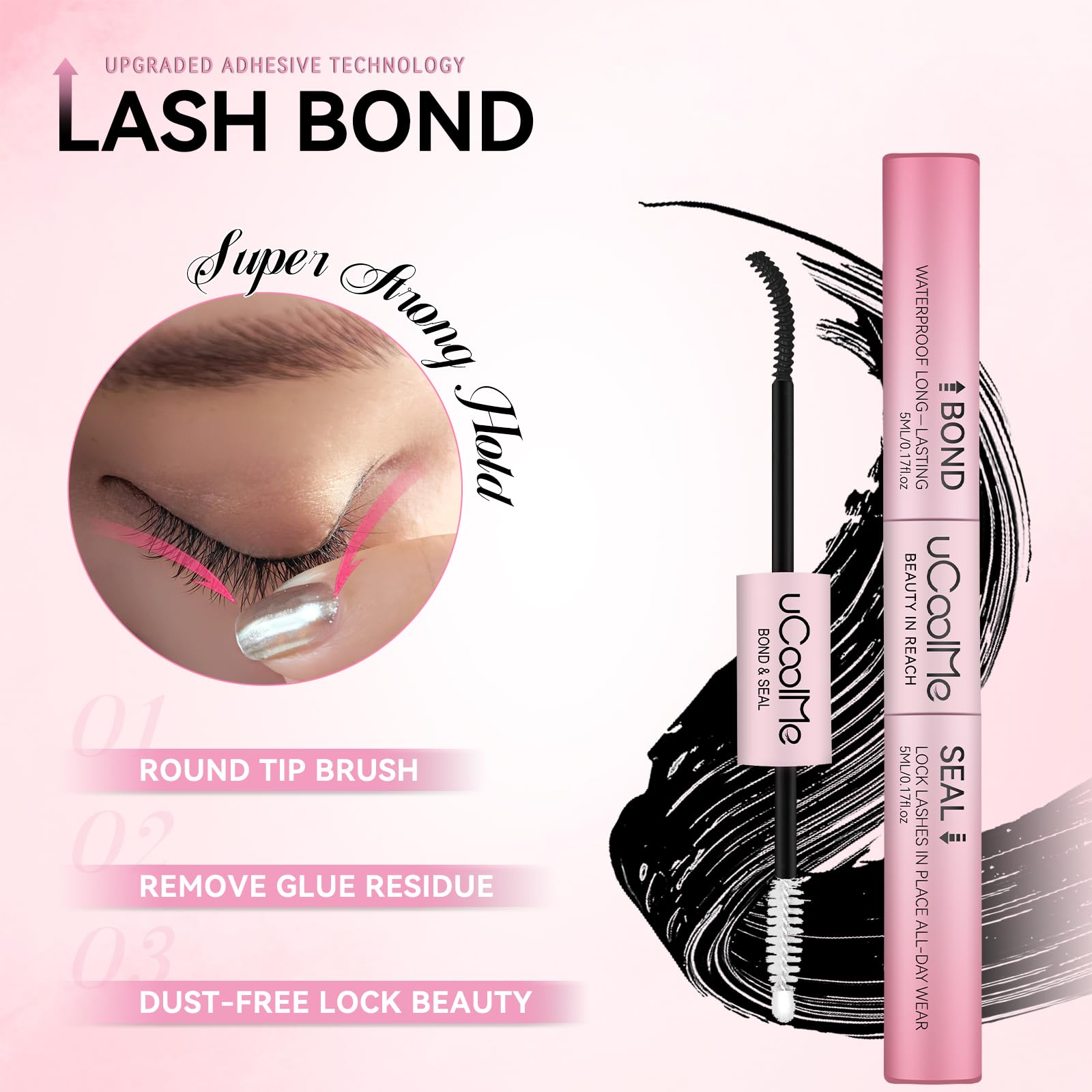uCoolMe Lash Bond & Seal Waterproof 10ml — 2-in-1 Lash Glue for DIY Clusters (Black)