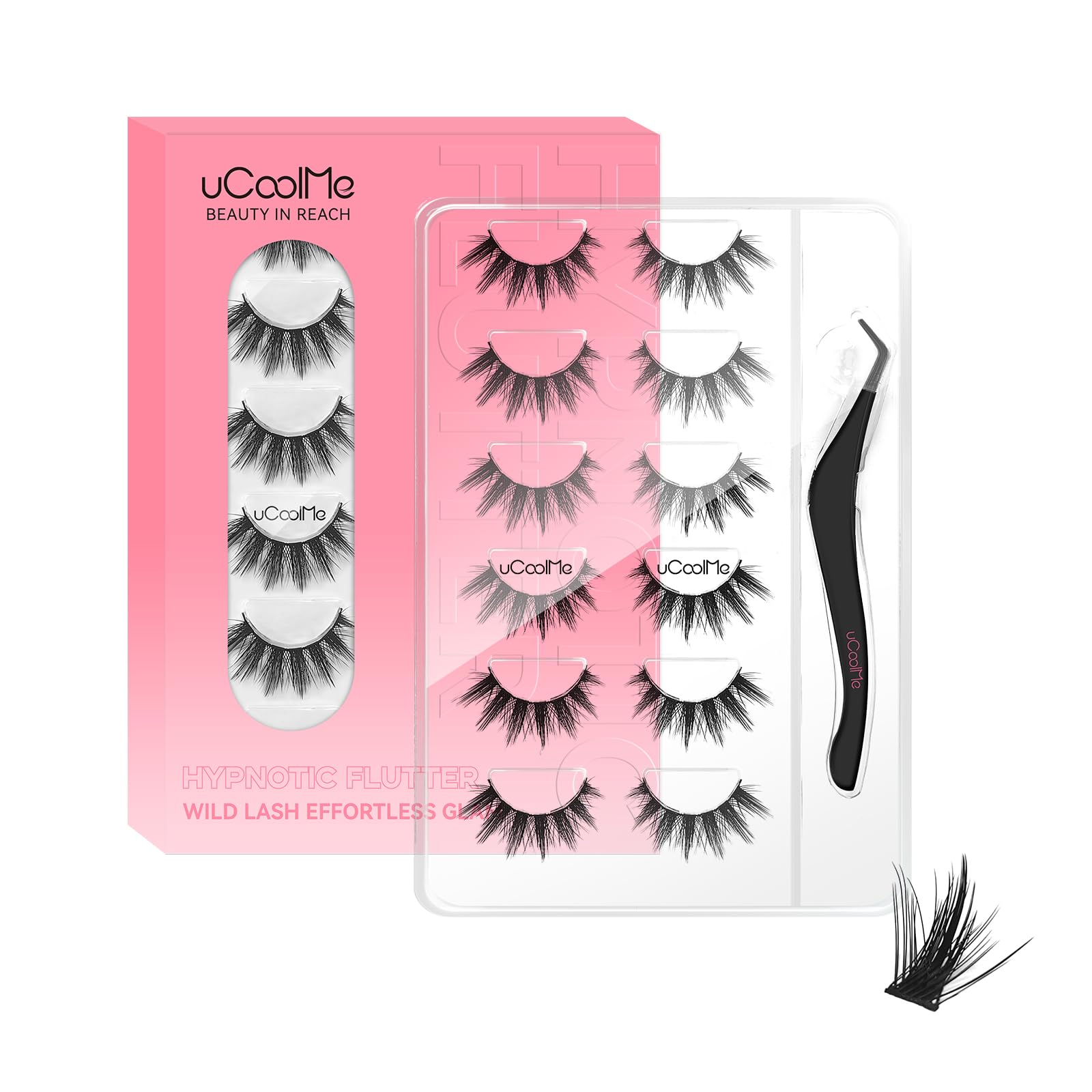 UCOOLME Lashes Clusters – Fluffy Strip Lashes, DIY Cut, CC Curl, Cotton Band
