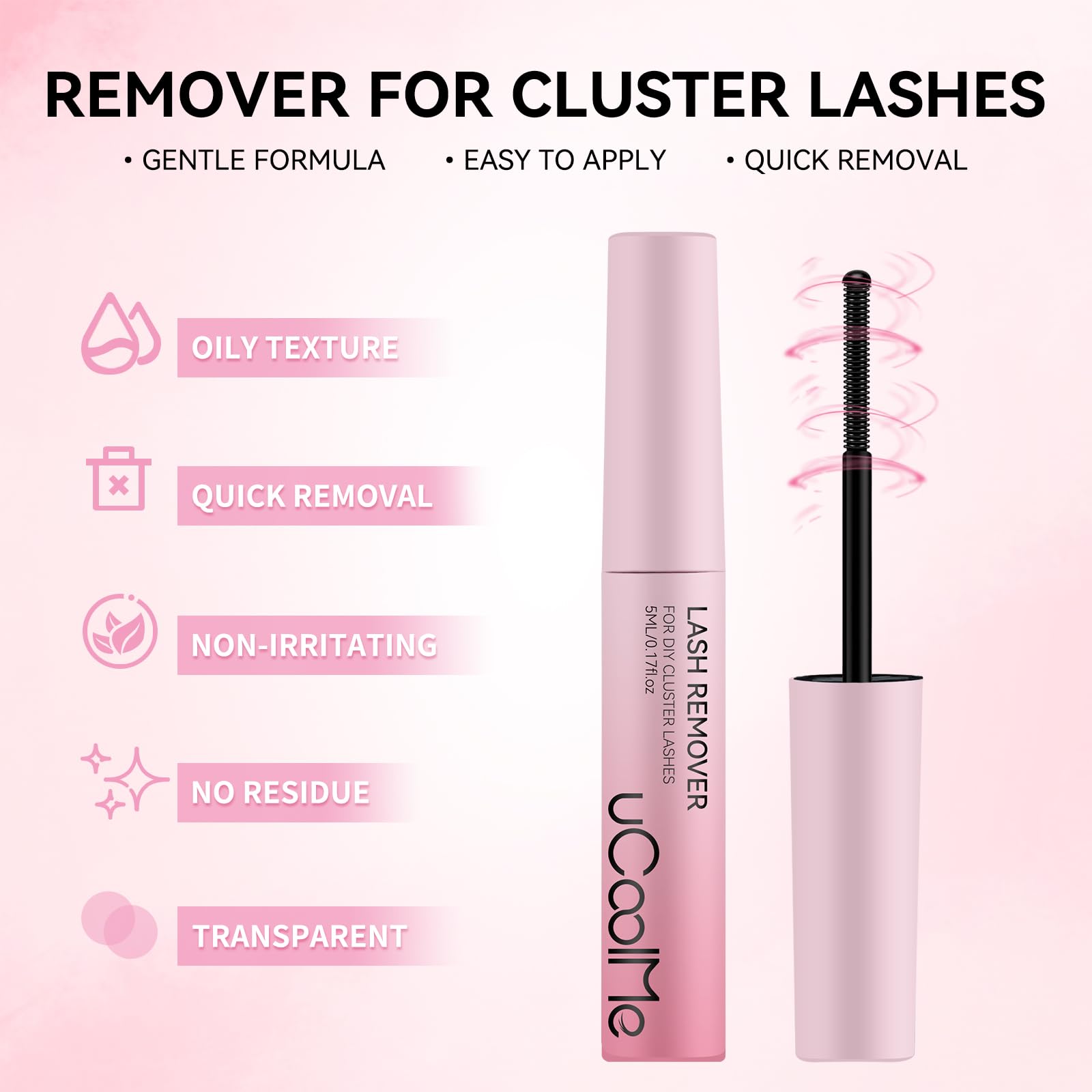 UCOOLME Lash Glue Remover 5ML – Gentle Oil-Based Dissolver with Spiral Brush & Leak-Proof Cap