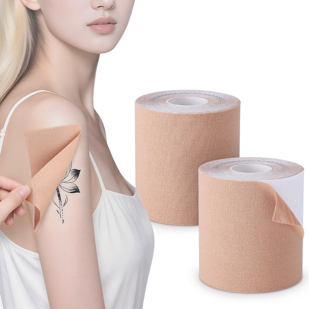 Udefineit Tattoo Cover Up Tape – 2 Rolls, 3-Inch Wide, 16.4 ft Each, Light Tan