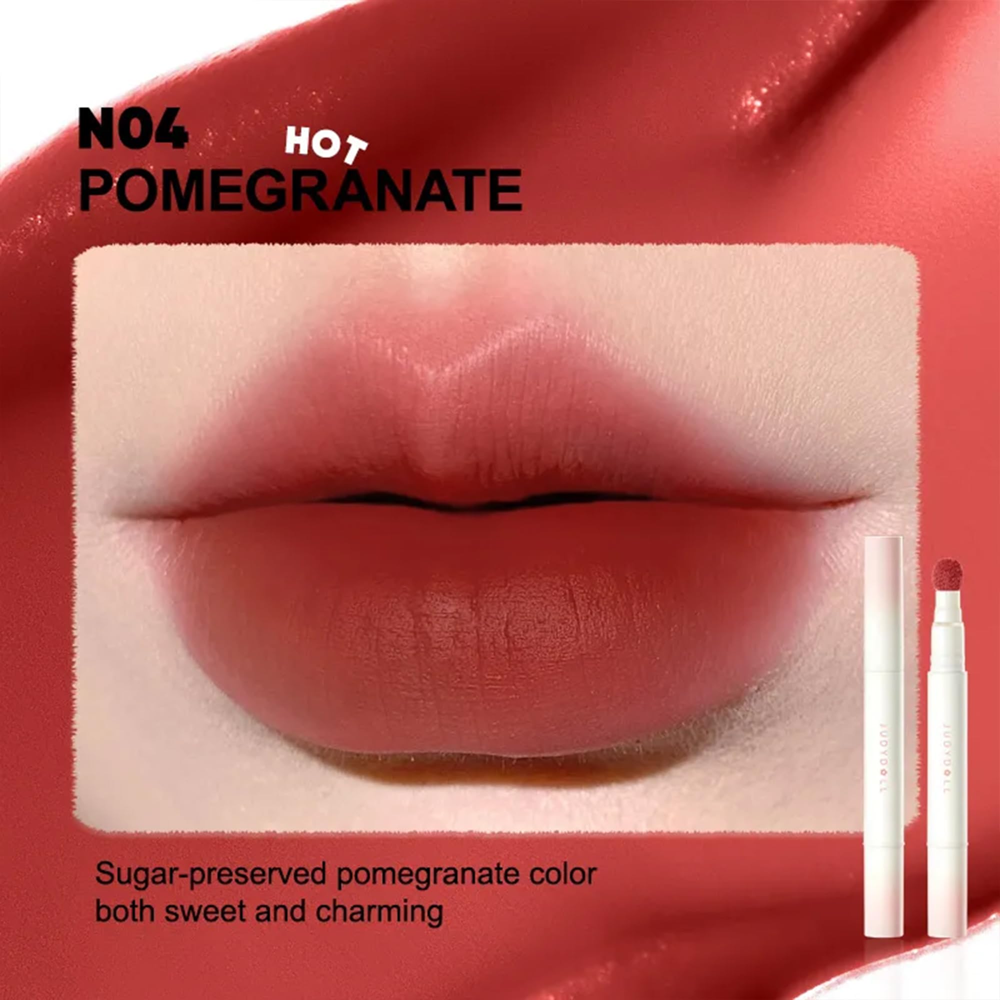 Ueuiu Liquid Lipstick + Cushion Foundation in Pomegranate – Hydrating, Long-Lasting Lip Color