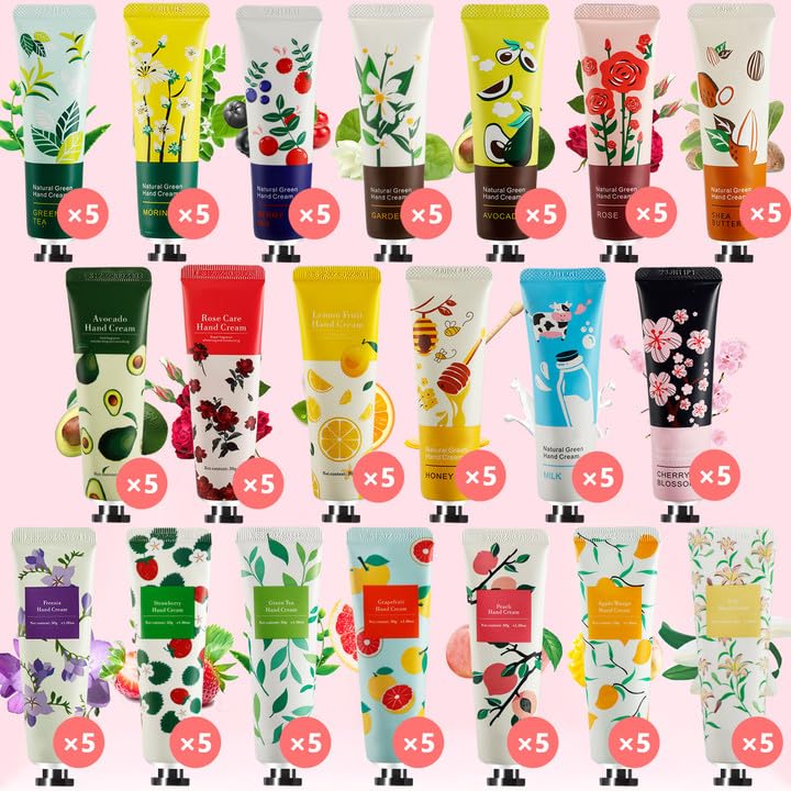 UHBYJM 100-Pack Hand Cream Gift Set – 20 Fragrances, Travel Size Moisturizers