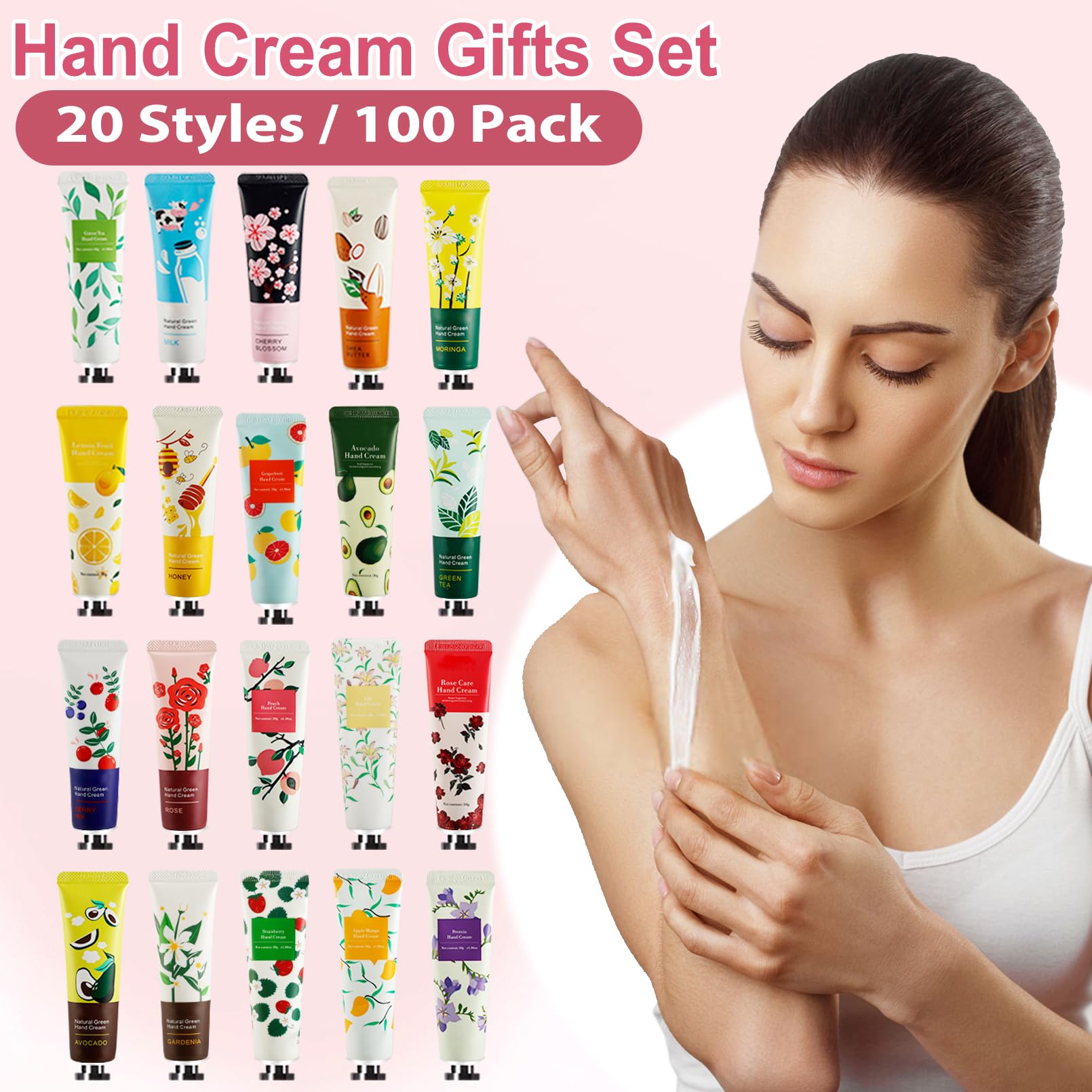 UHBYJM 100-Pack Hand Cream Gift Set – 20 Fragrances, Travel Size Moisturizers