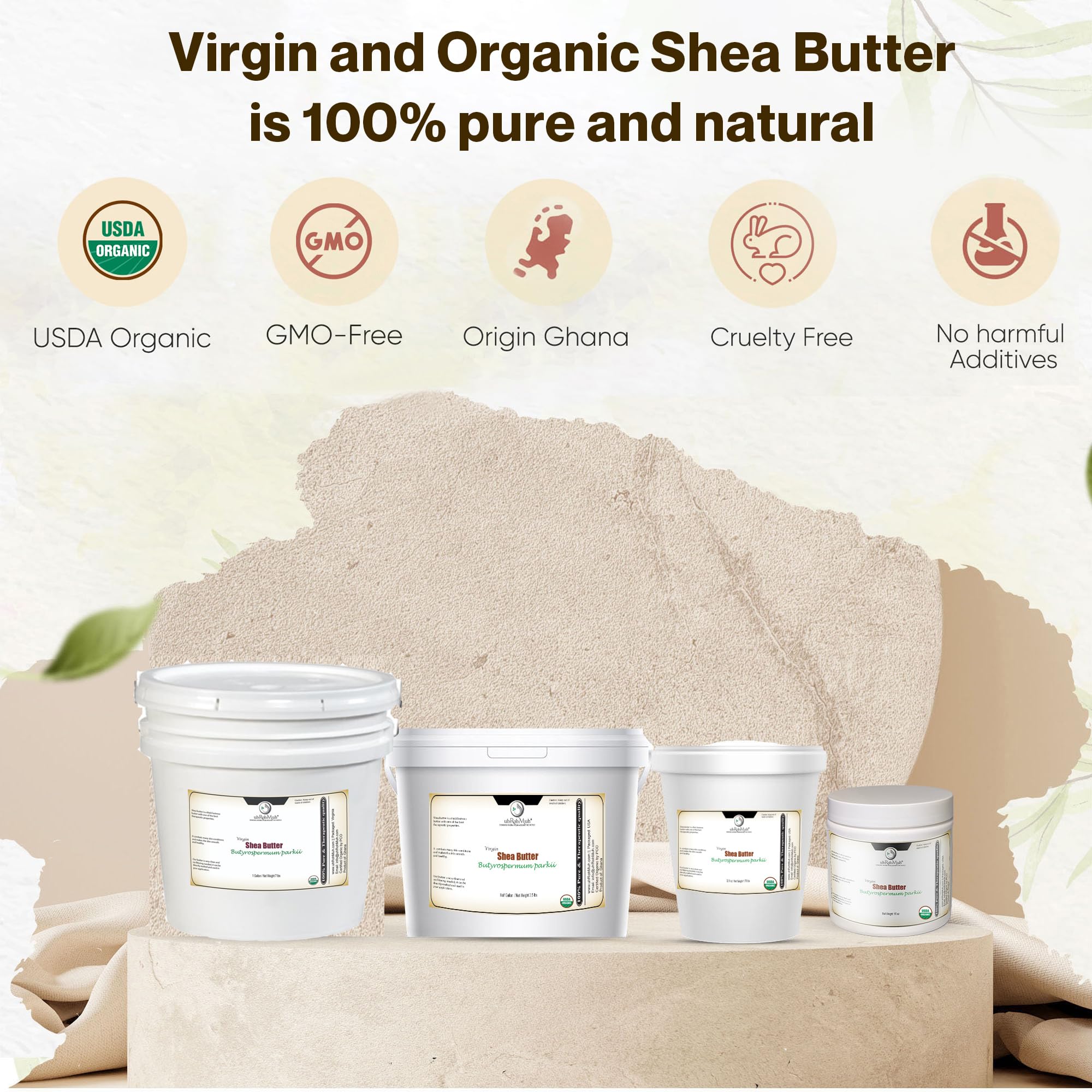 uhroh-muh Shea Butter (Virgin) – Organic, USDA Certified, Ghana (0.8 kg / 1.7 lb) Pack of 1