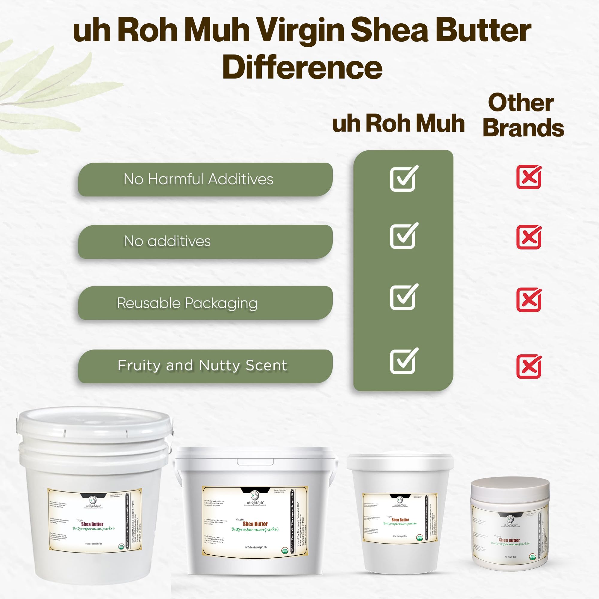 uhroh-muh Shea Butter (Virgin) – Organic, USDA Certified, Ghana (0.8 kg / 1.7 lb) Pack of 1