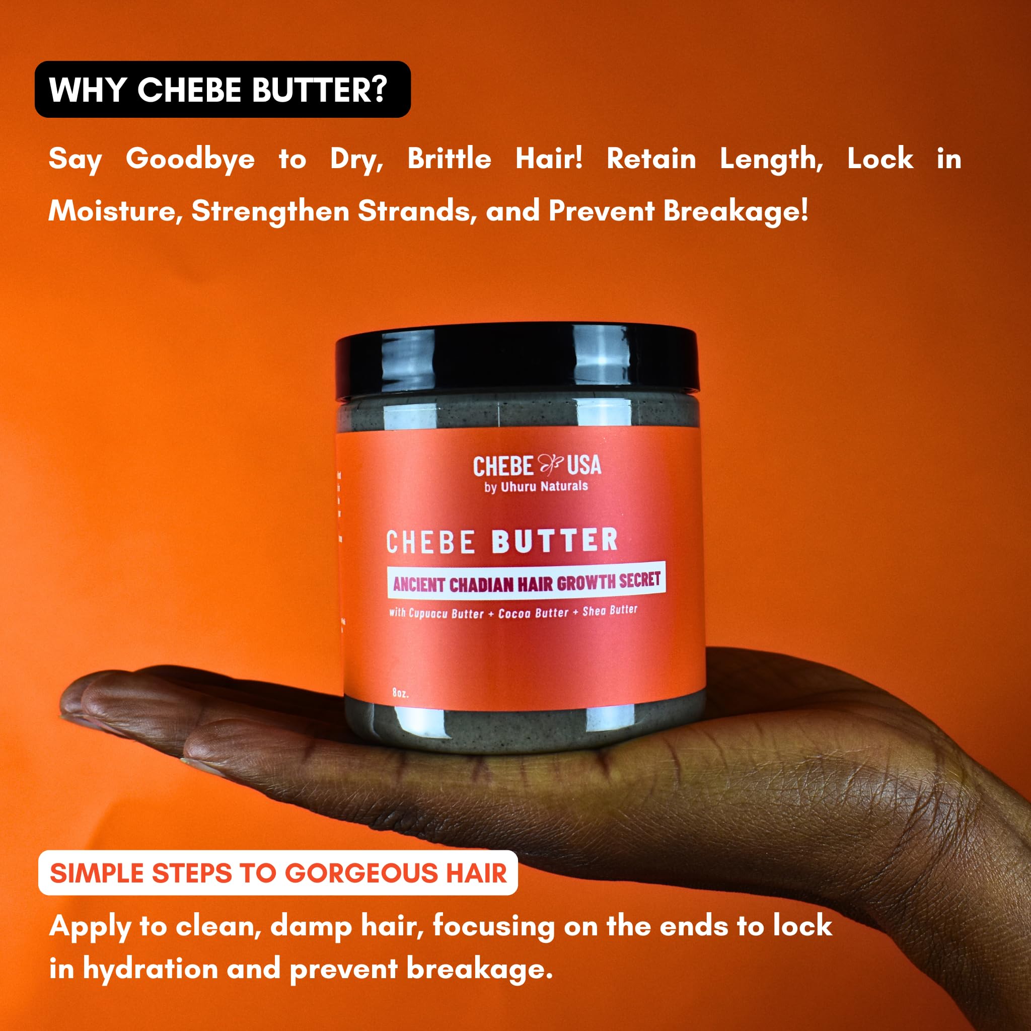 Uhuru Naturals ChadianChebe™ Hair Growth Butter (8oz) – Authentic Chad Hair Butter for Thick, Long Hair