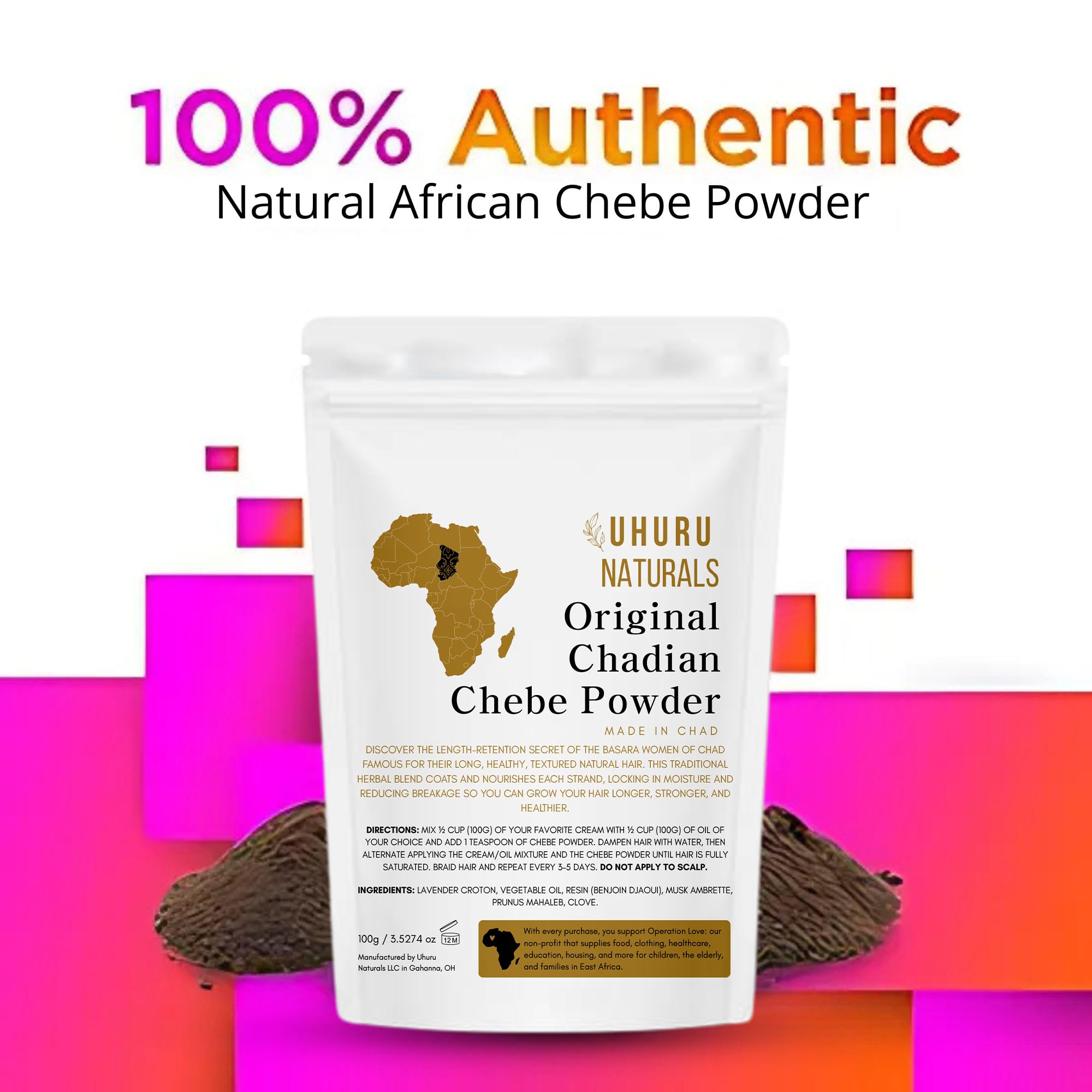 Uhuru Naturals ChadianChebe Hair Powder (100 g) | Authentic Chad Chebe for Moisture & Strength