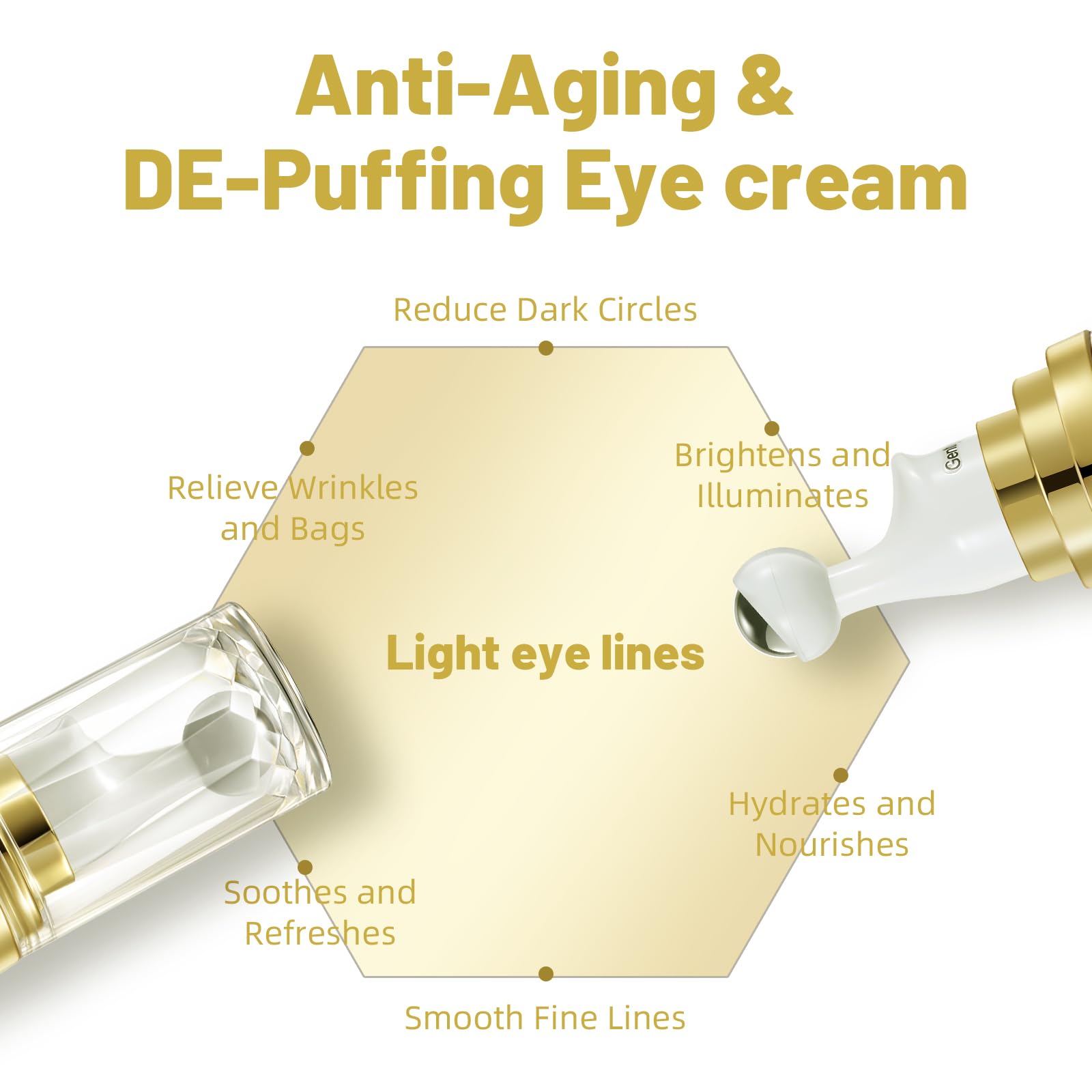 UJHAY 5% Caffeine Eye Cream – Eye Serum for Dark Circles, Puffiness & Fine Lines with 360° Massage Ball