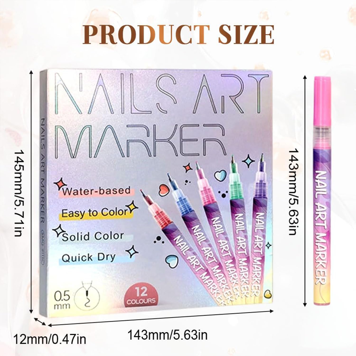 UKM 12 Colors Nail Art Pens - Quick-Dry Nail Markers for Home Salon (1 Set)