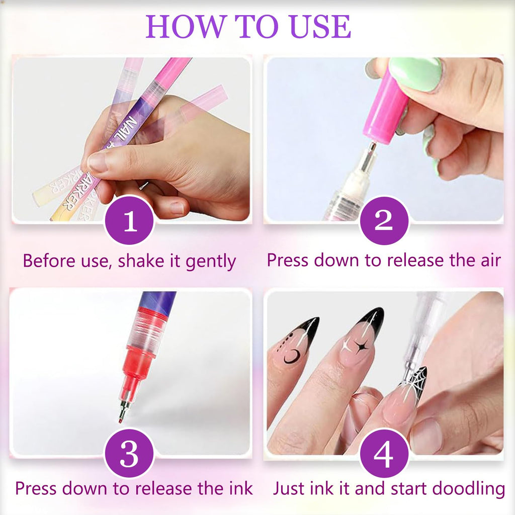 UKM 12 Colors Nail Art Pens - Quick-Dry Nail Markers for Home Salon (1 Set)