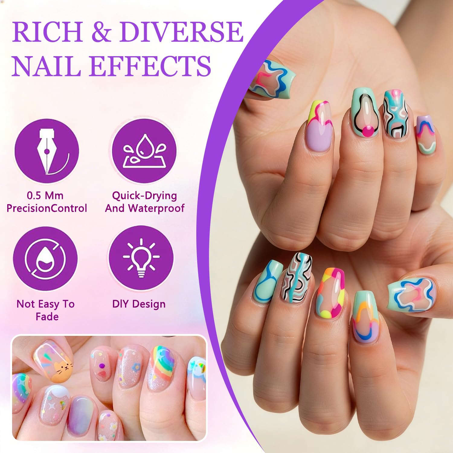UKM 12 Colors Nail Art Pens - Quick-Dry Nail Markers for Home Salon (1 Set)