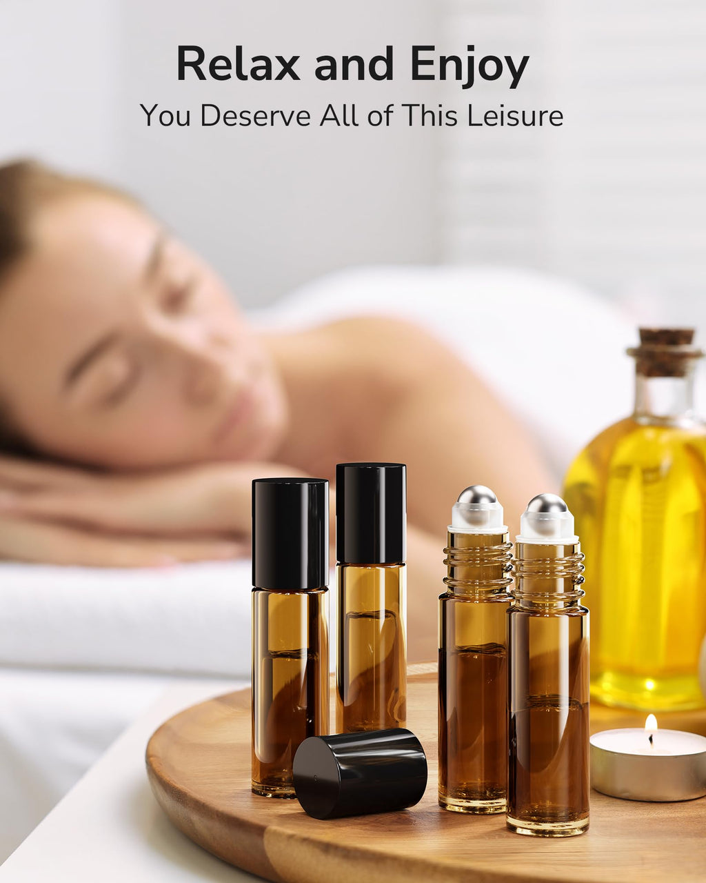 ULG 48-Pack 10ml Essential Oil Roller Bottles – Amber Glass, Stainless Steel Rollers, Waterproof Labels