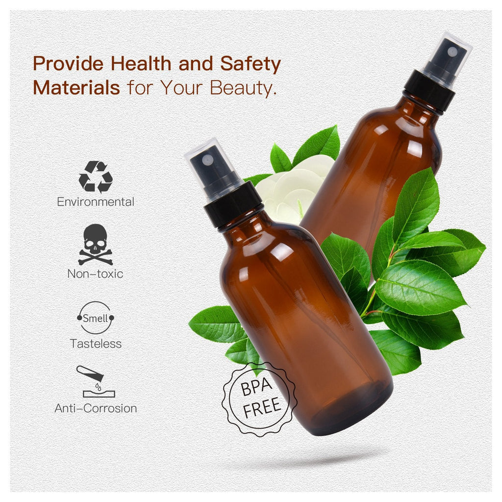 ULG Fine Mist Sprayers – 4 oz Amber Glass Bottles (8-Pack) with DIY Labels