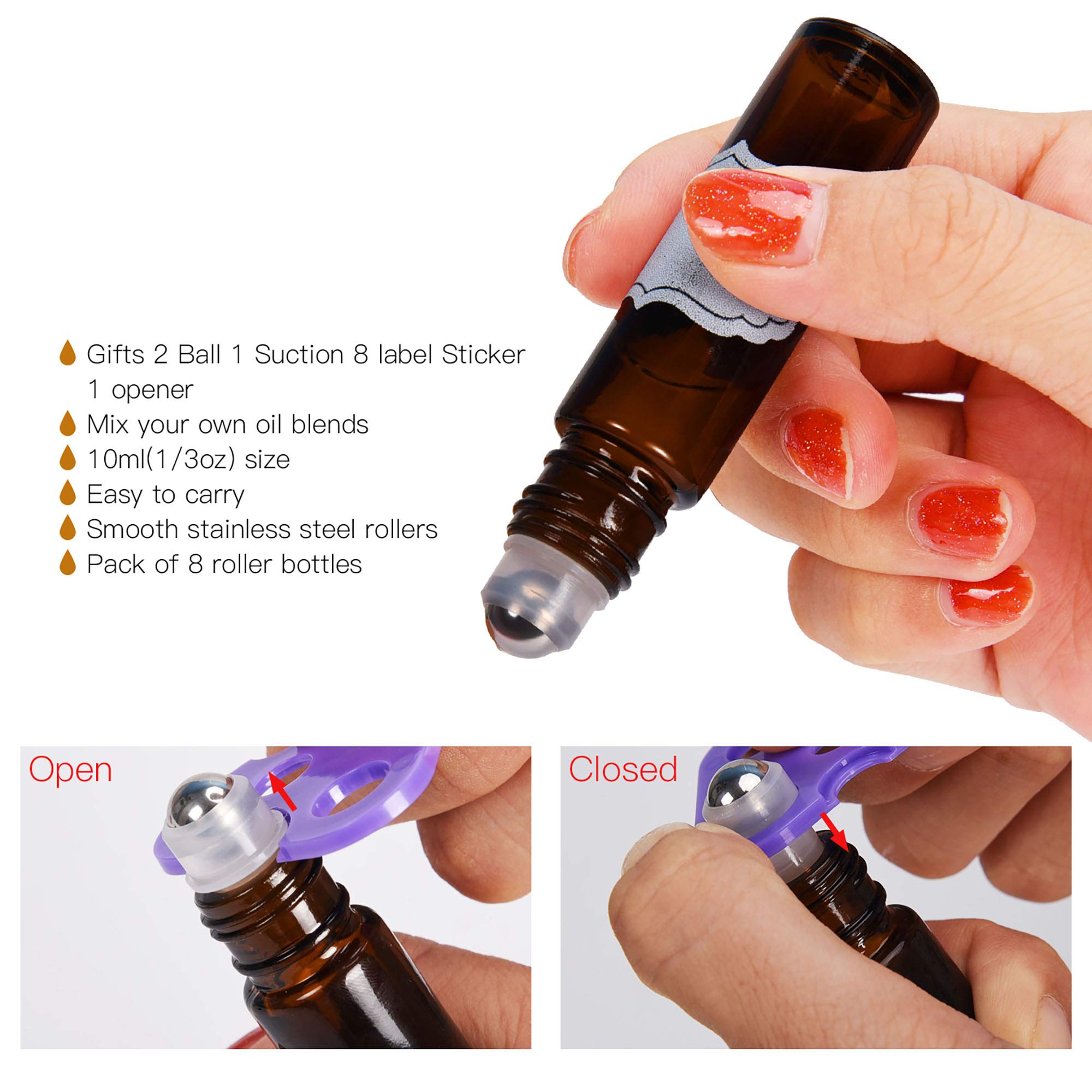ULG Roll-On Bottles 10ml Amber Glass – 8 Pack with Stainless Steel Roller