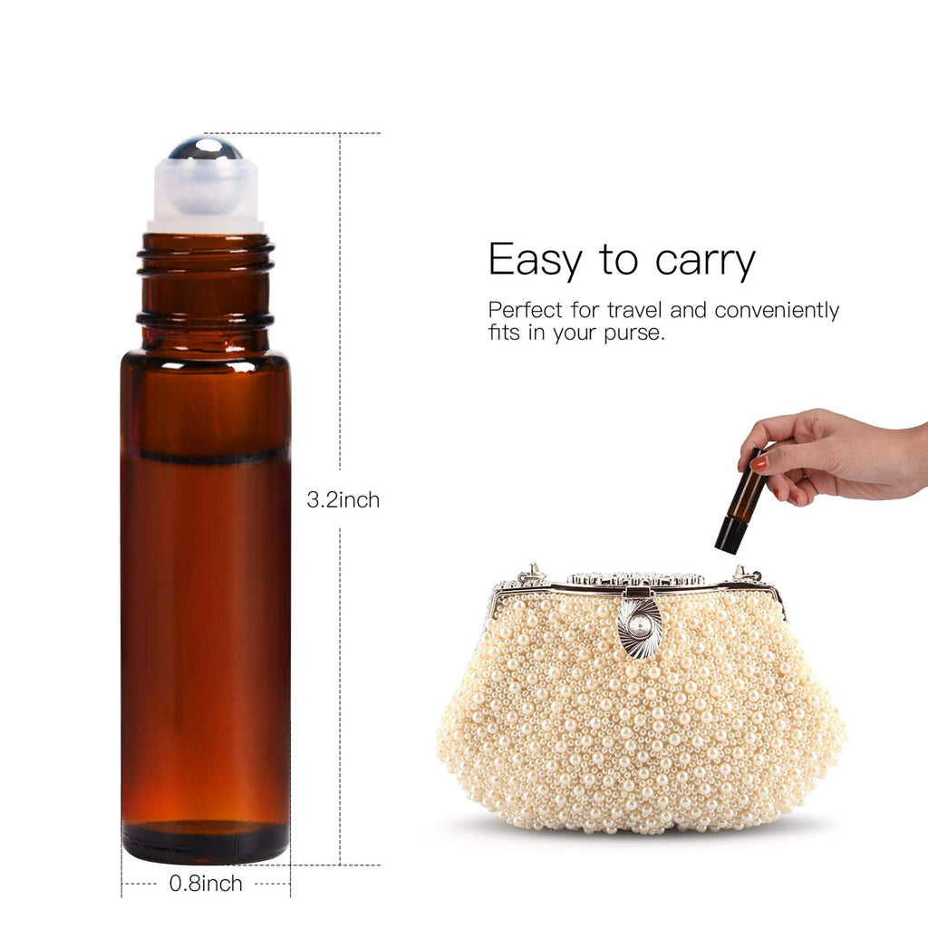 ULG Roll-On Bottles 10ml Amber Glass – 8 Pack with Stainless Steel Roller