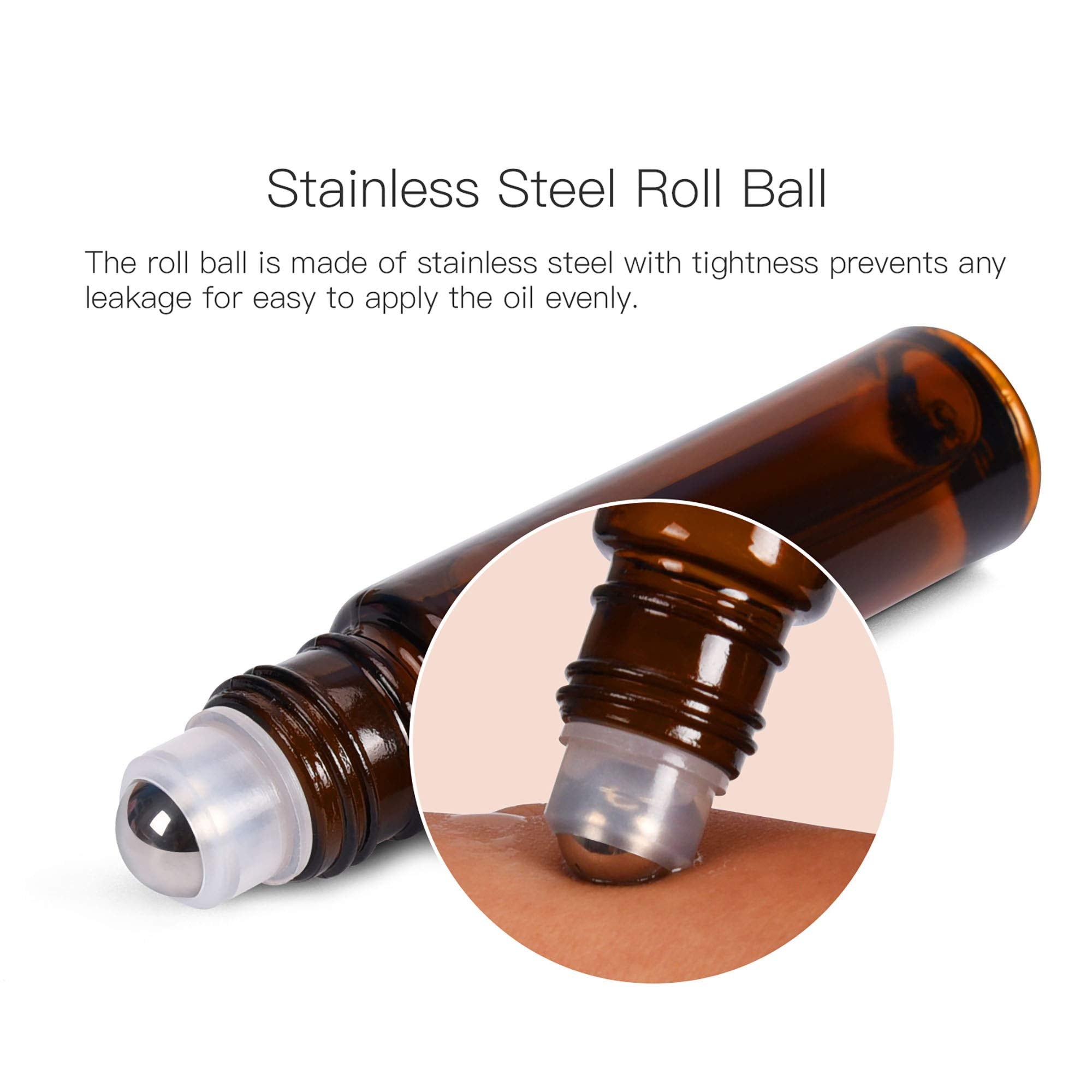 ULG Roll-On Bottles 10ml Amber Glass – 8 Pack with Stainless Steel Roller