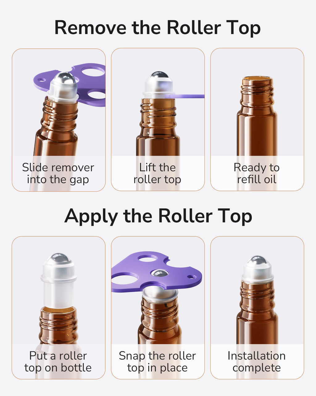 ULG 48-Pack 10ml Essential Oil Roller Bottles – Amber Glass, Stainless Steel Rollers, Waterproof Labels