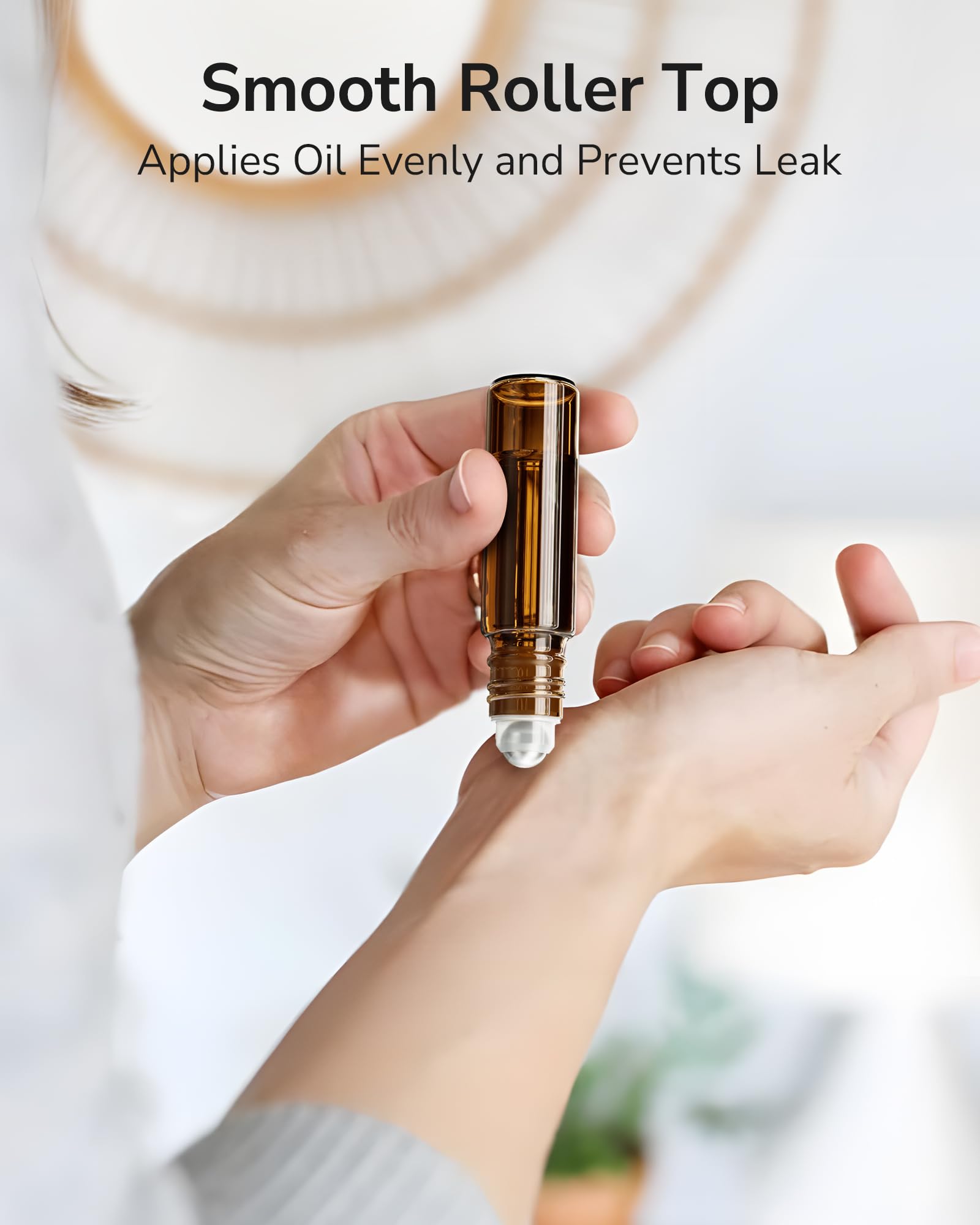 ULG 48-Pack 10ml Essential Oil Roller Bottles – Amber Glass, Stainless Steel Rollers, Waterproof Labels