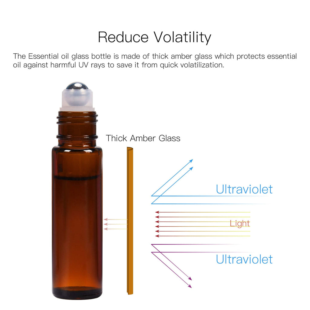 ULG Roll-On Bottles 10ml Amber Glass – 8 Pack with Stainless Steel Roller