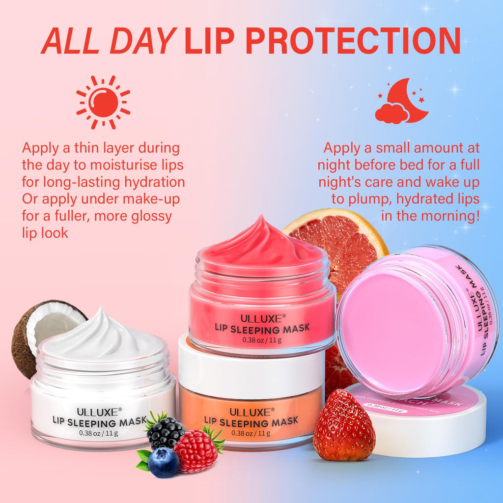 Ulluxe Lip Mask Set 4 Pcs – Overnight Hydration & Gift for Valentine’s Day