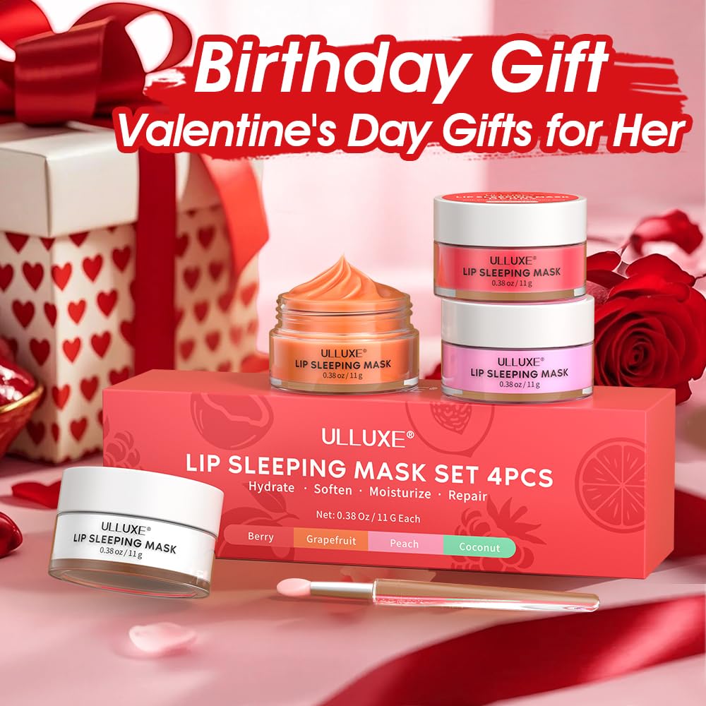 Ulluxe Lip Mask Set 4 Pcs – Overnight Hydration & Gift for Valentine’s Day