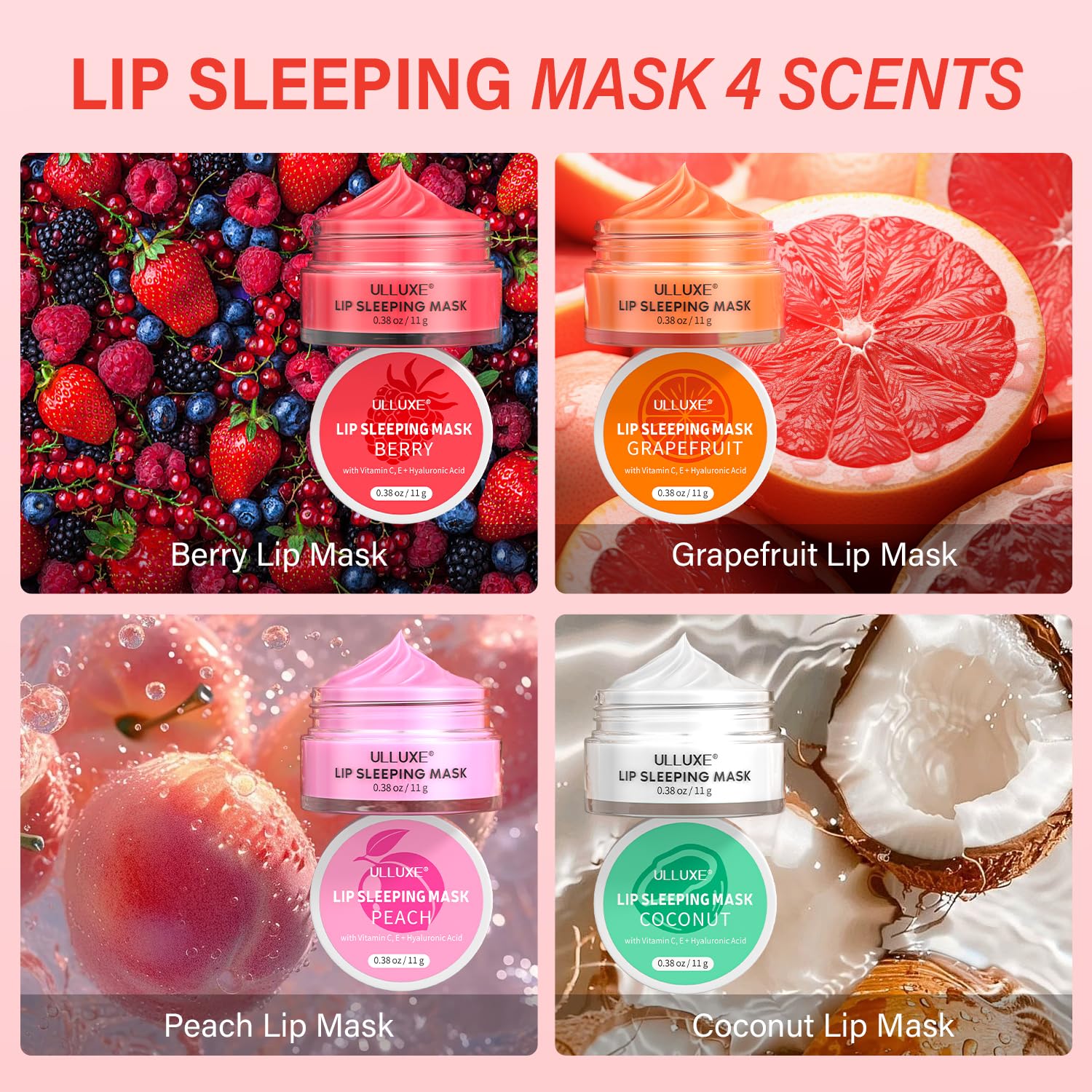 Ulluxe Lip Mask Set 4 Pcs – Overnight Hydration & Gift for Valentine’s Day