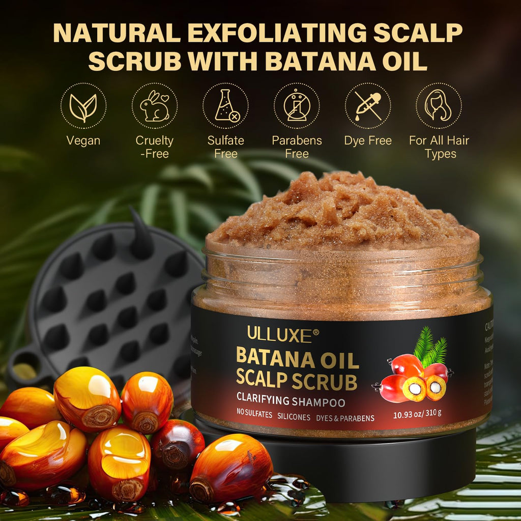 Ulluxe Scalp Scrub 2-in-1 Exfoliating Shampoo with Batana & Rosemary – Dandruff & Itchy Scalp Care, 10.93 oz