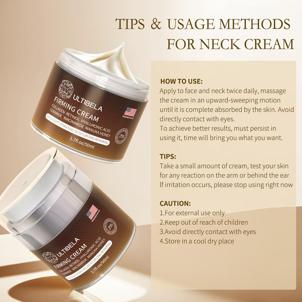 ULTIBELA Tighten & Lift Neck Cream – Deep Hydration, Retinol & Collagen (1.7 fl oz)