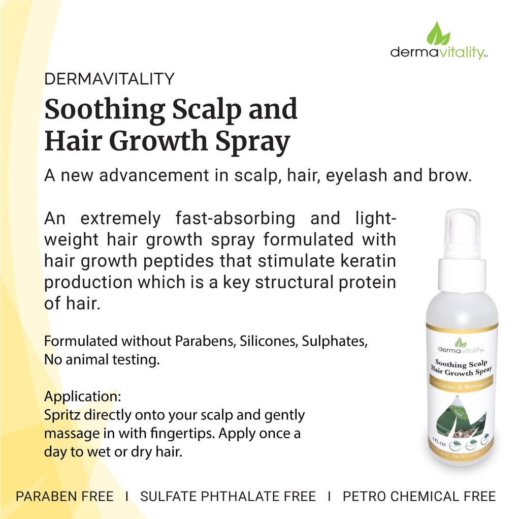 UltimateVitality Soothing Scalp Hair Growth Spray – Lightweight Keratin-Peptide Formula for Thicker-Looking Hair – 4 oz