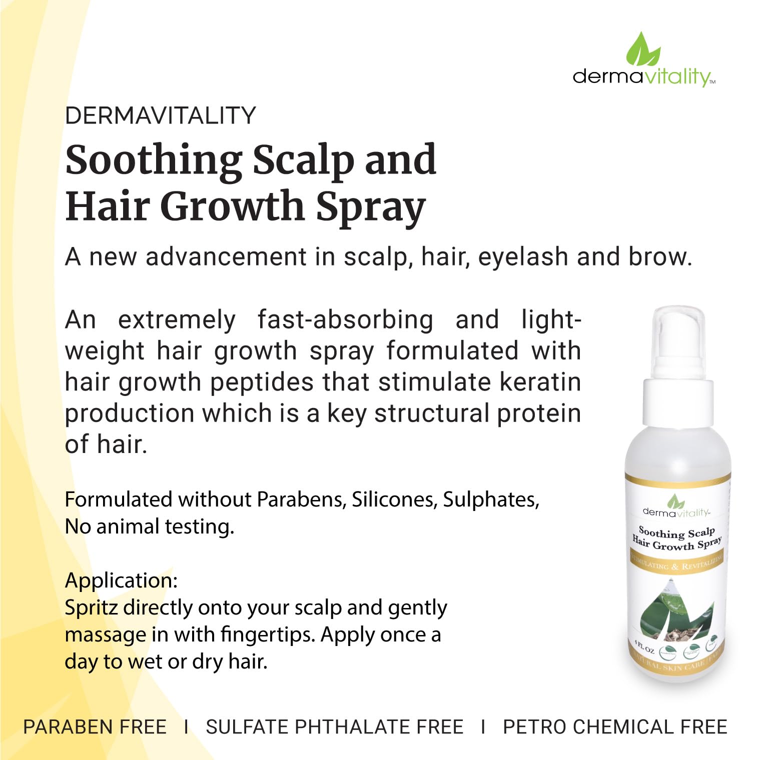 UltimateVitality Soothing Scalp Hair Growth Spray – Lightweight Keratin-Peptide Formula for Thicker-Looking Hair – 4 oz