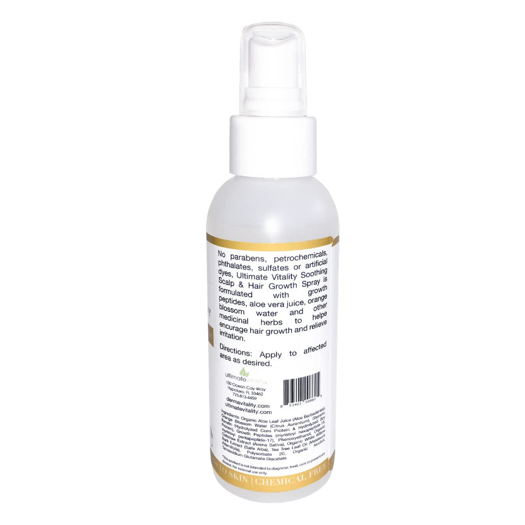 UltimateVitality Soothing Scalp Hair Growth Spray – Lightweight Keratin-Peptide Formula for Thicker-Looking Hair – 4 oz