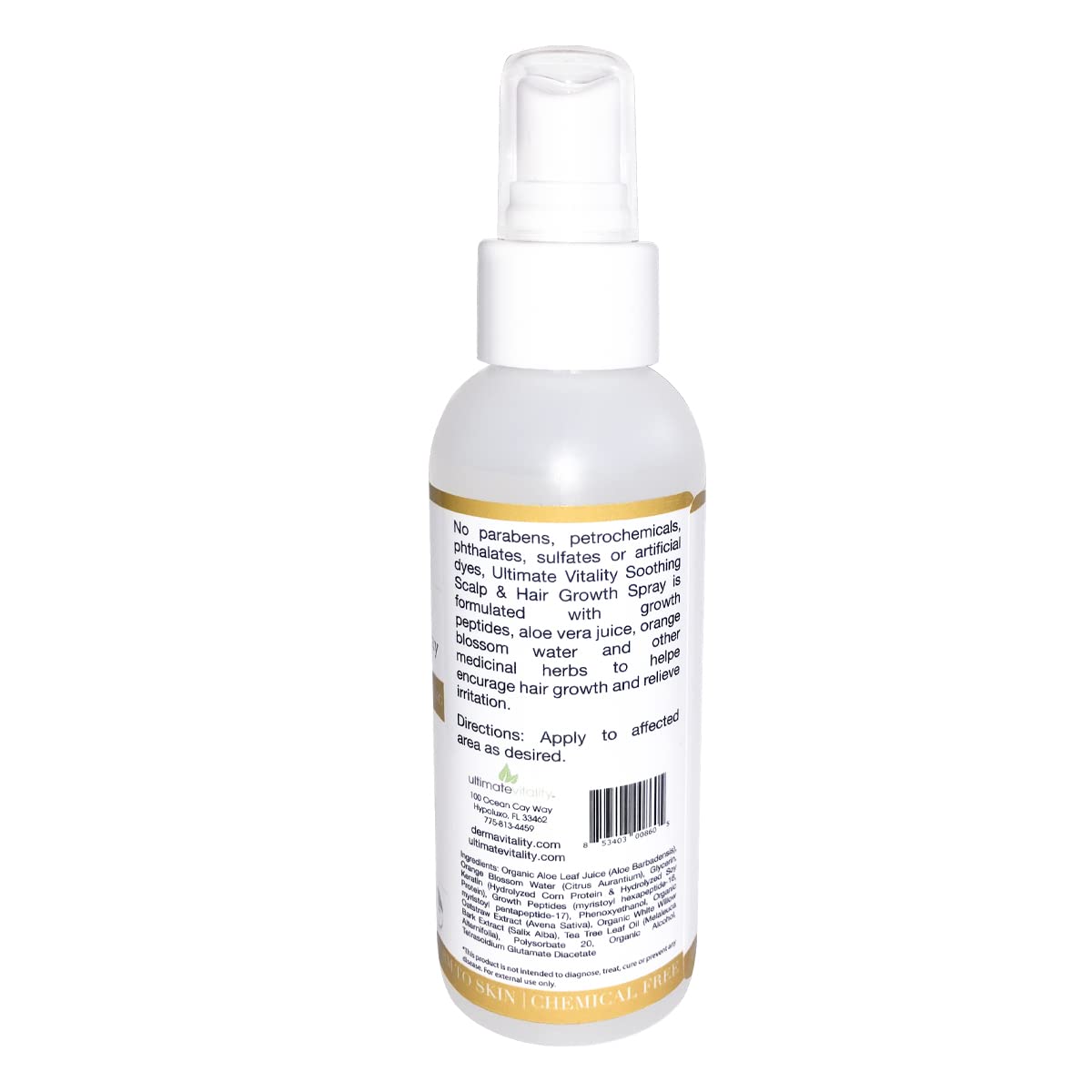 UltimateVitality Soothing Scalp Hair Growth Spray – Lightweight Keratin-Peptide Formula for Thicker-Looking Hair – 4 oz