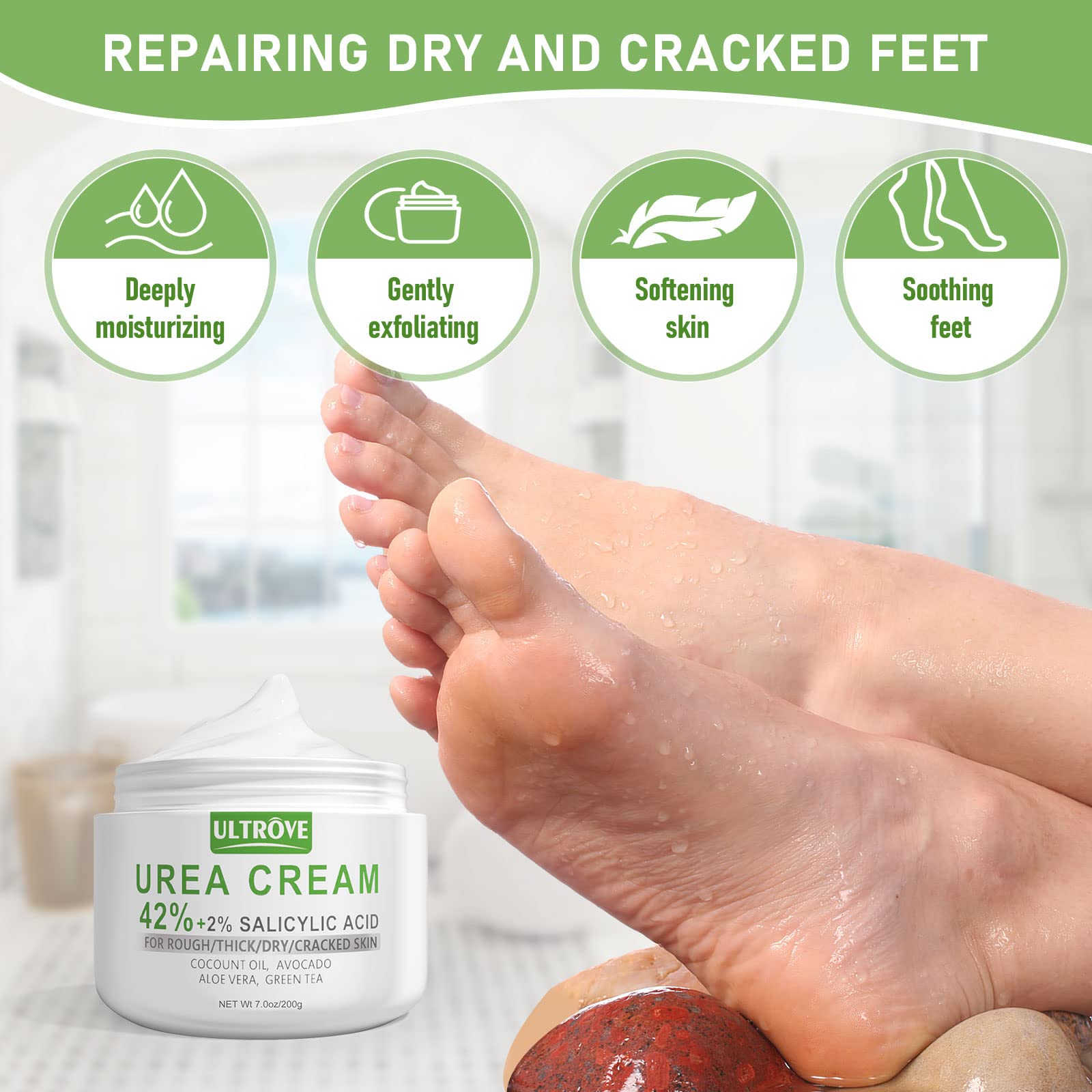 Ultrove Urea Cream 42% with 2% Salicylic Acid – Deep Moisturizing Foot Cream (7 oz)
