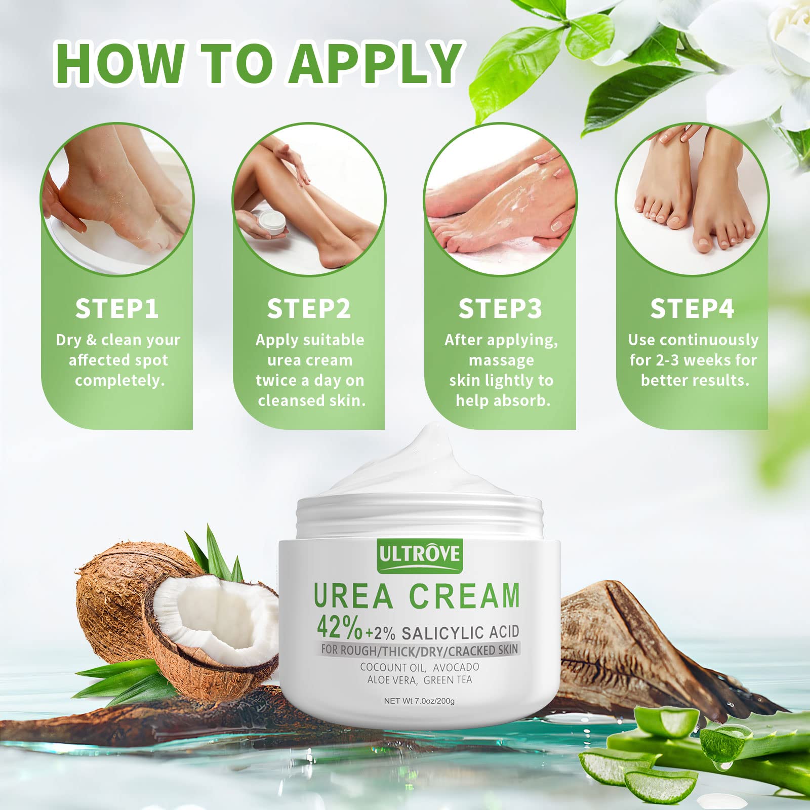 Ultrove Urea Cream 42% with 2% Salicylic Acid – Deep Moisturizing Foot Cream (7 oz)
