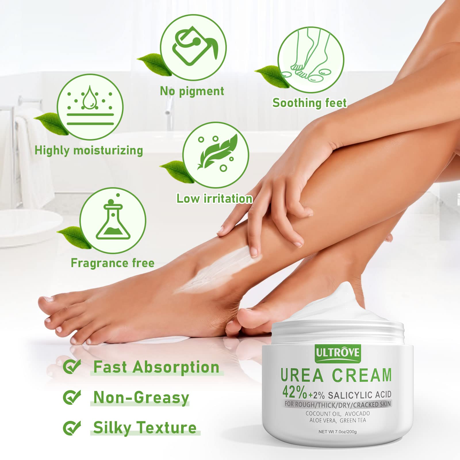 Ultrove Urea Cream 42% with 2% Salicylic Acid – Deep Moisturizing Foot Cream (7 oz)