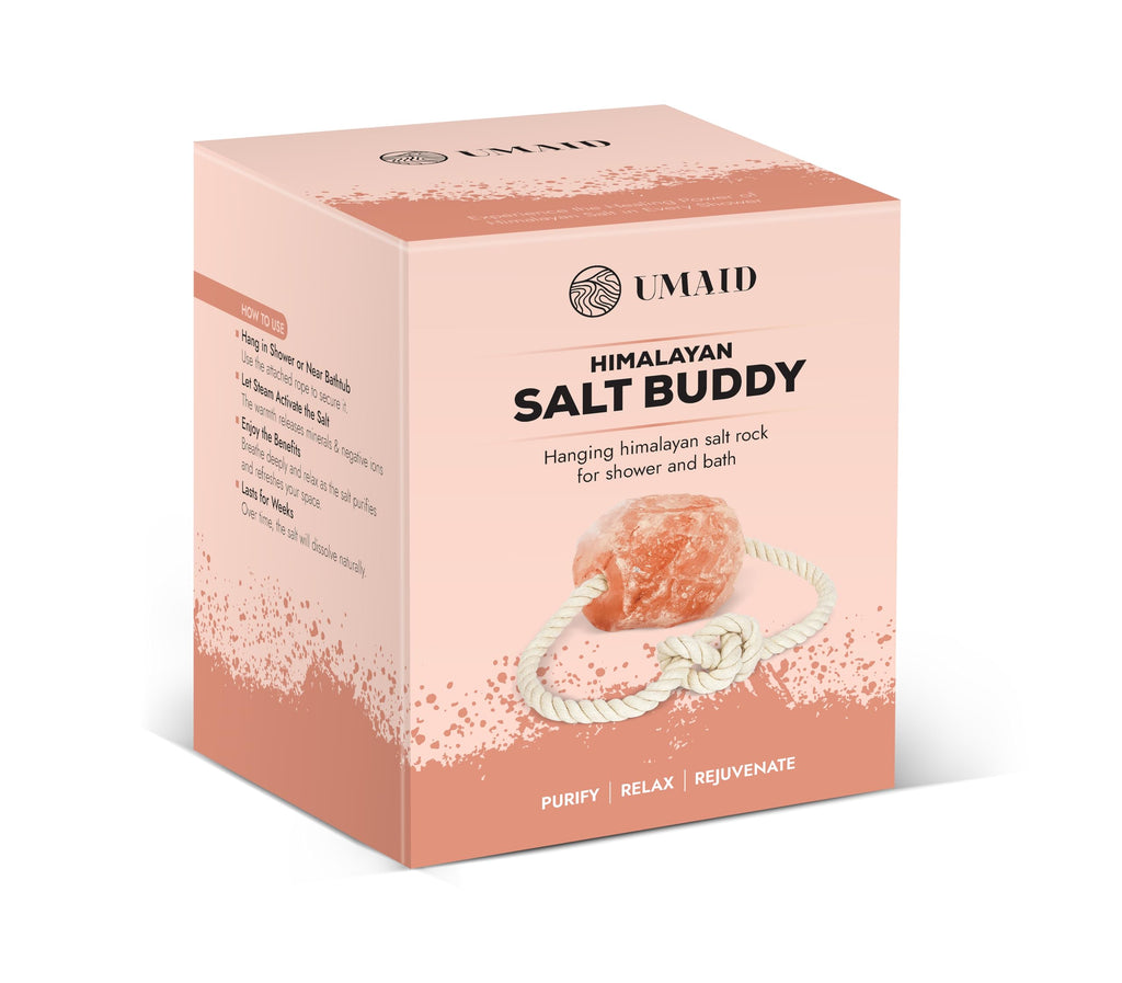 UMAID Himalayan Bath Salt Buddy – 2 lb Solid Pink Salt Rock for Shower & Bath