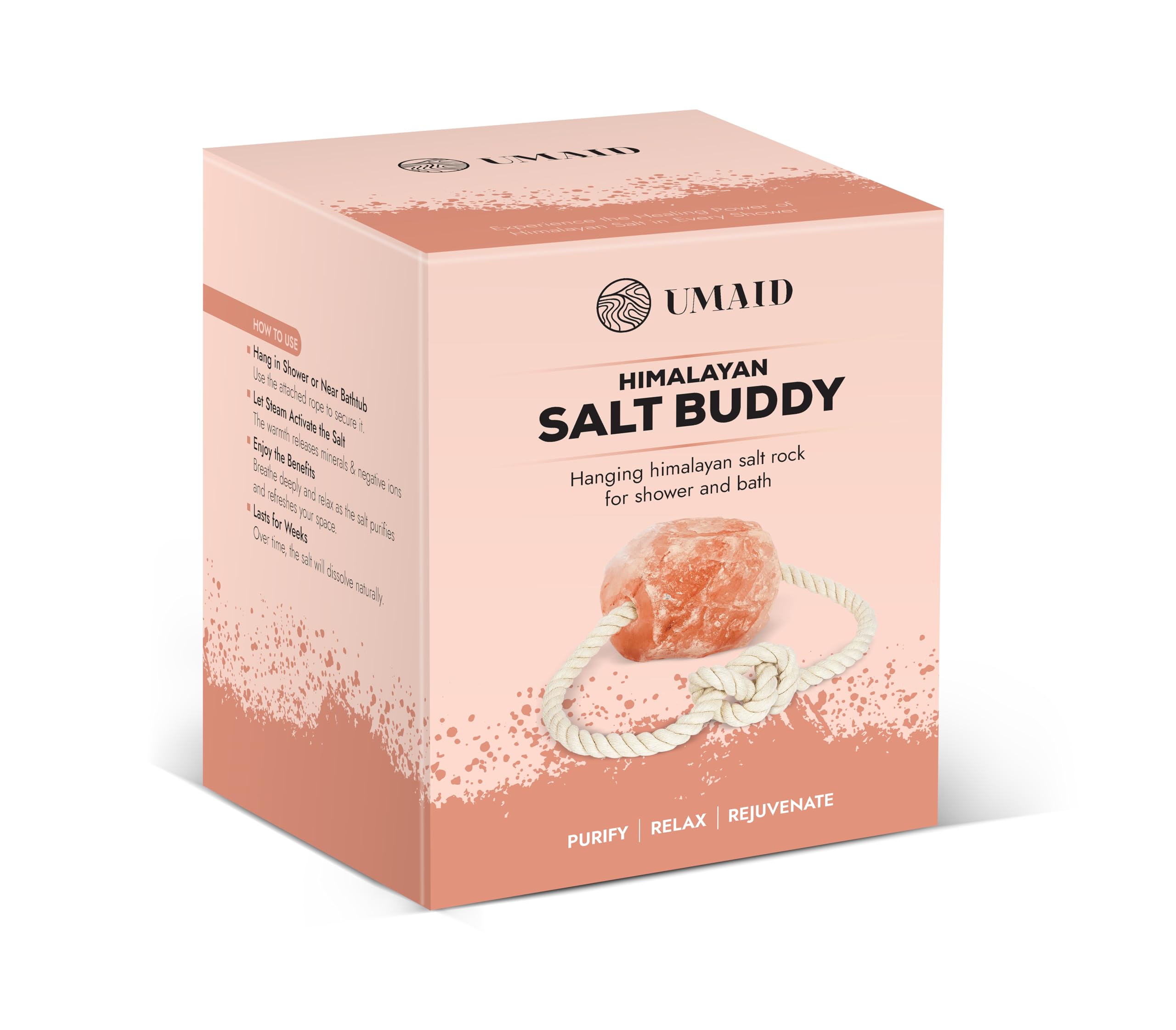 UMAID Himalayan Bath Salt Buddy – 2 lb Solid Pink Salt Rock for Shower & Bath