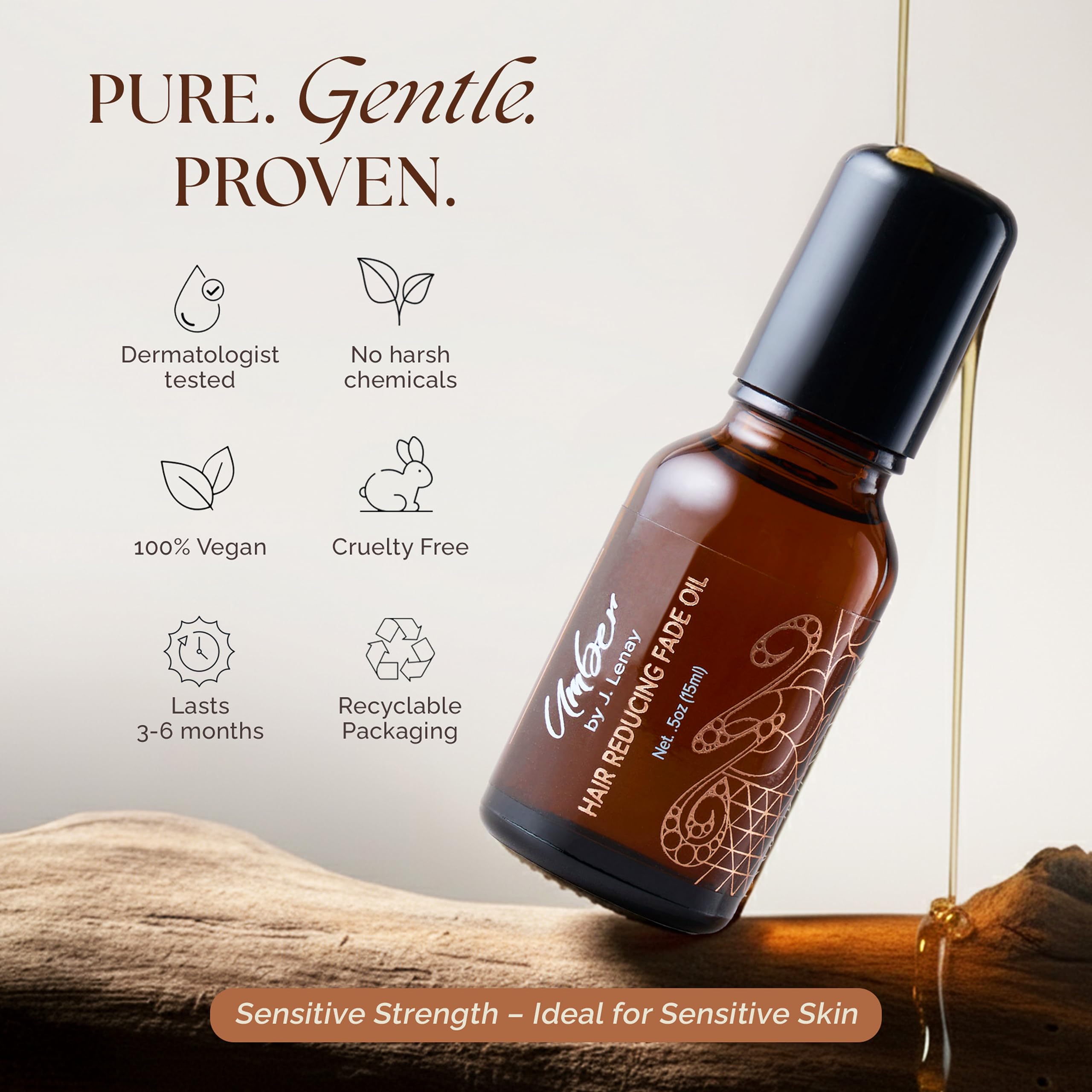 Umber By J. Lenay Hair Reducing Fade Oil - Sentive Strength for Sensitive Skin | Hair Growth Inhibitor Serum 15ml