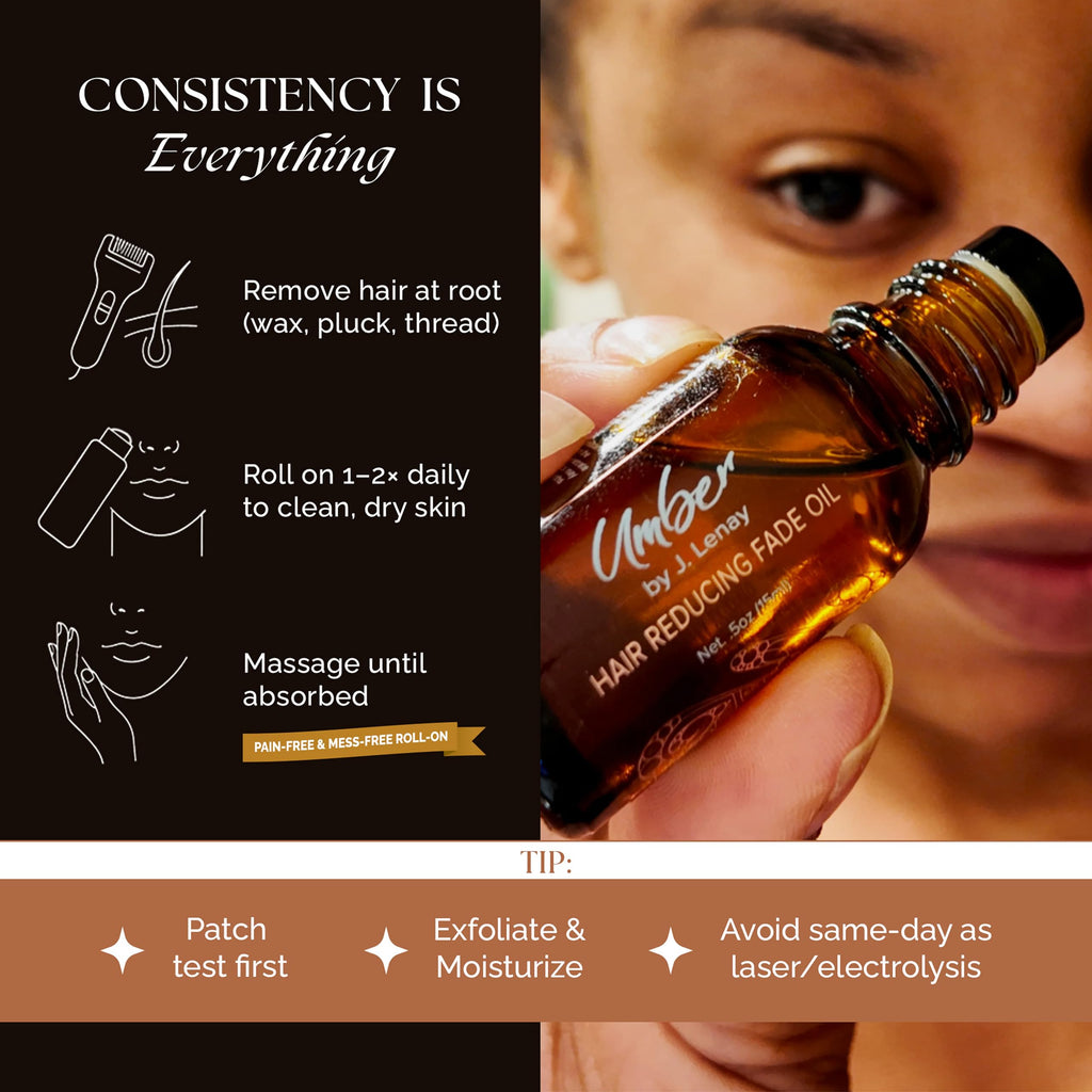 Umber By J. Lenay Hair Reducing Fade Oil - Sentive Strength for Sensitive Skin | Hair Growth Inhibitor Serum 15ml