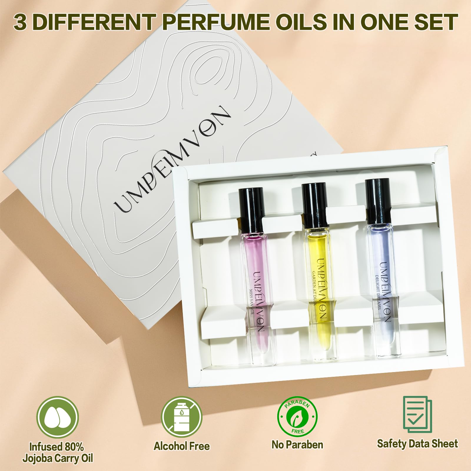Umpeimvon 3-Piece Roll-On Perfume Oils for Women – Long-Lasting Fragrances, Travel Size 0.33 fl oz