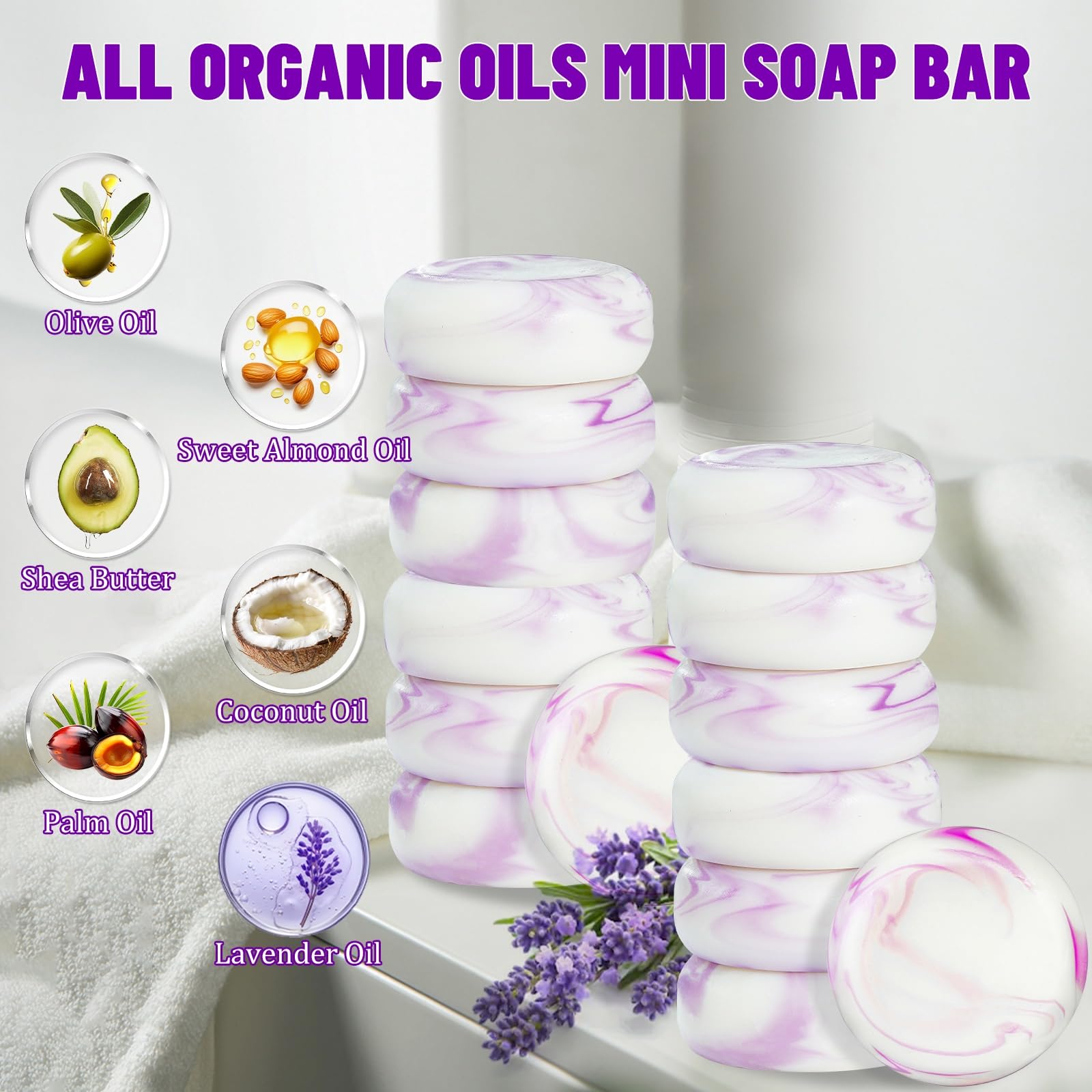Umpeimvon Lavender Soap 14-Pack Travel Mini Bars – Handmade with Shea & Olive Oil
