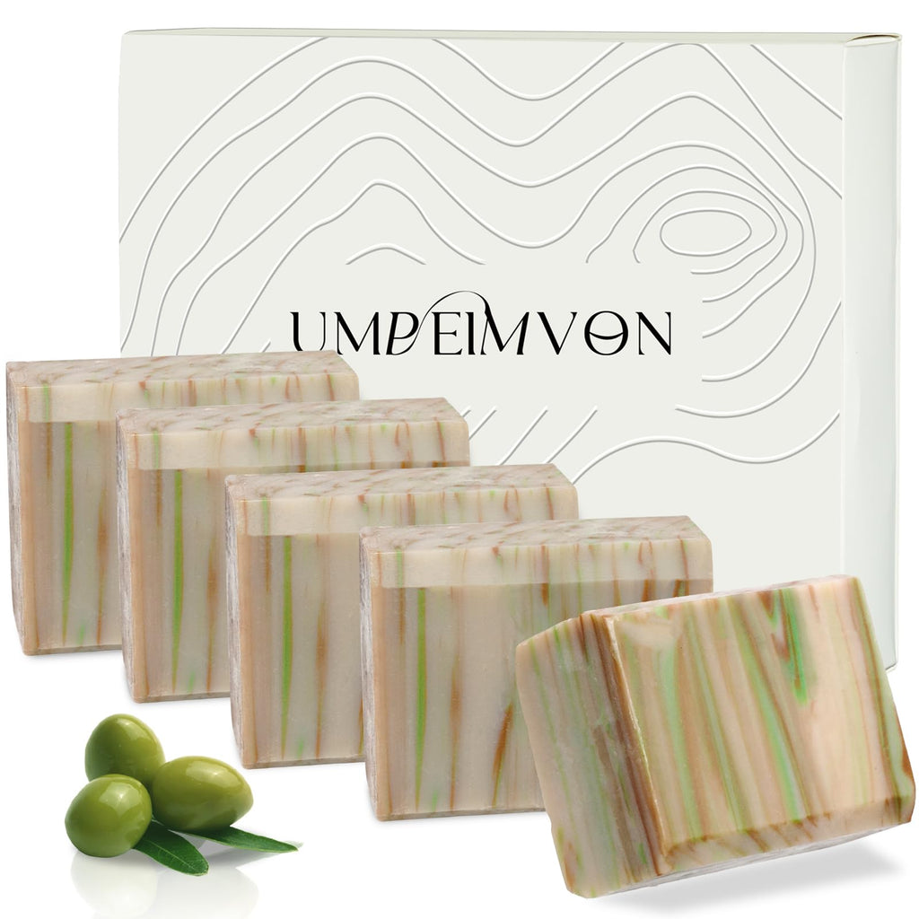 Umpeimvon 5 Pack Olive Oil Soap Bar – 80% Olive Oil, 20% Laurel, Cold-Pressed & Fragrance-Free