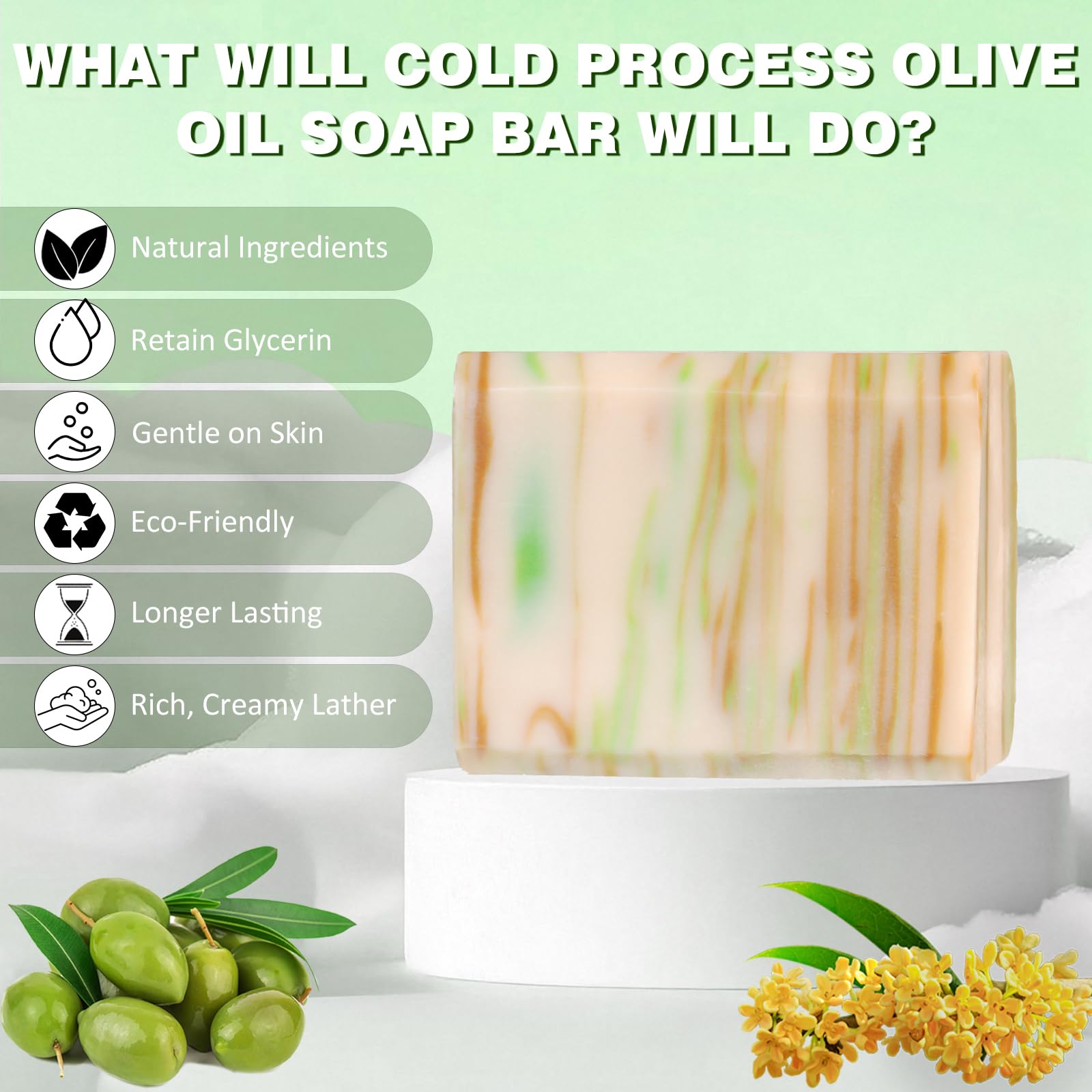 Umpeimvon 5 Pack Olive Oil Soap Bar – 80% Olive Oil, 20% Laurel, Cold-Pressed & Fragrance-Free